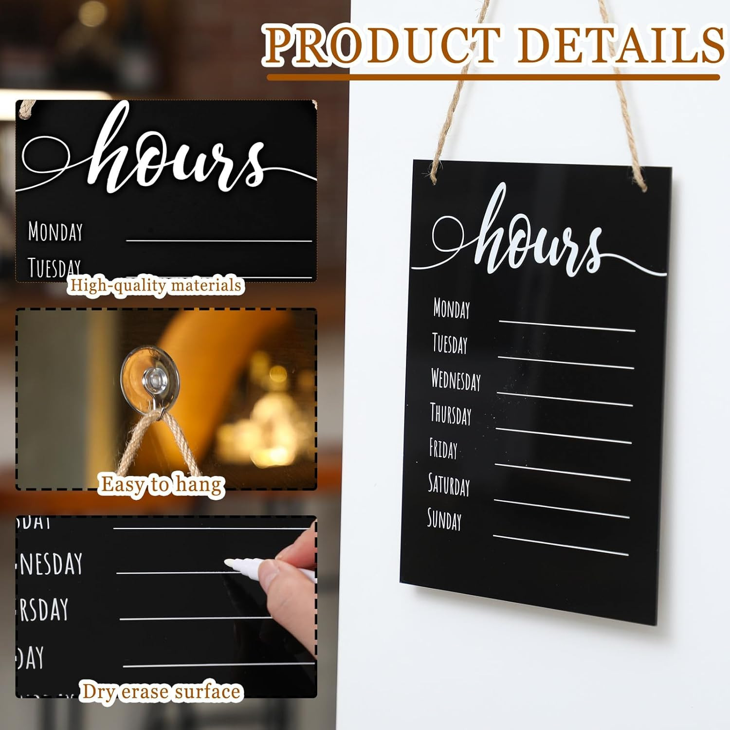 3 Pcs Dry Erase Store Hours Sign Set Include 8 x 10 Inch Erasable Business Hours