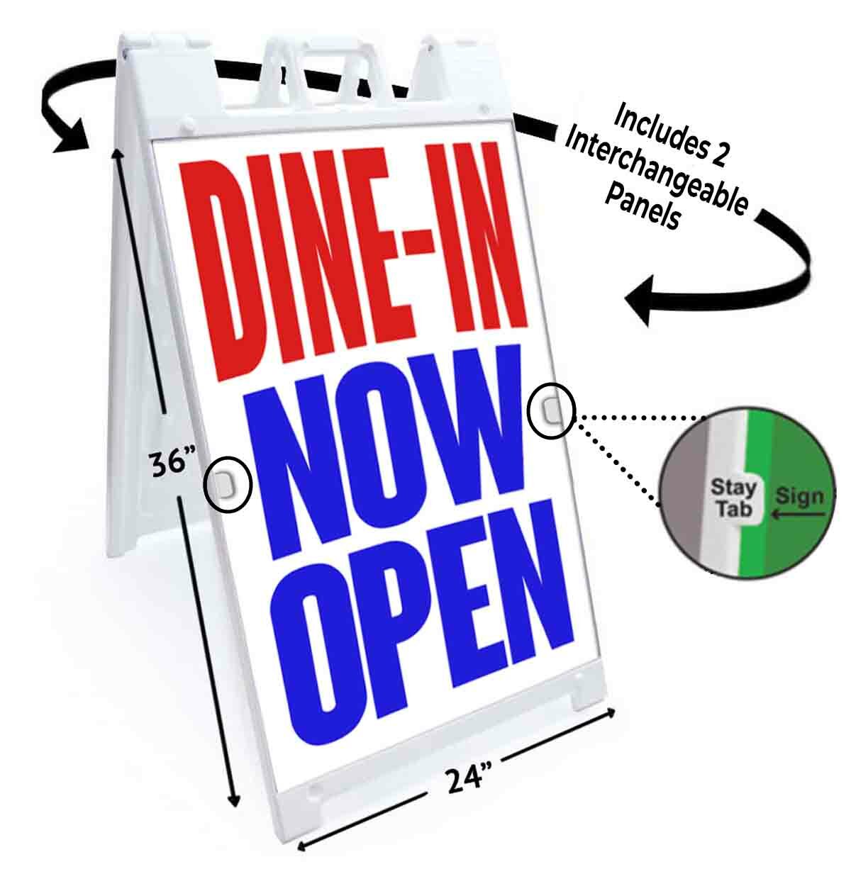 DINE-IN NOW OPEN Signicade 24×36 Aframe Sidewalk Sign Banner Decal RESTAURANT