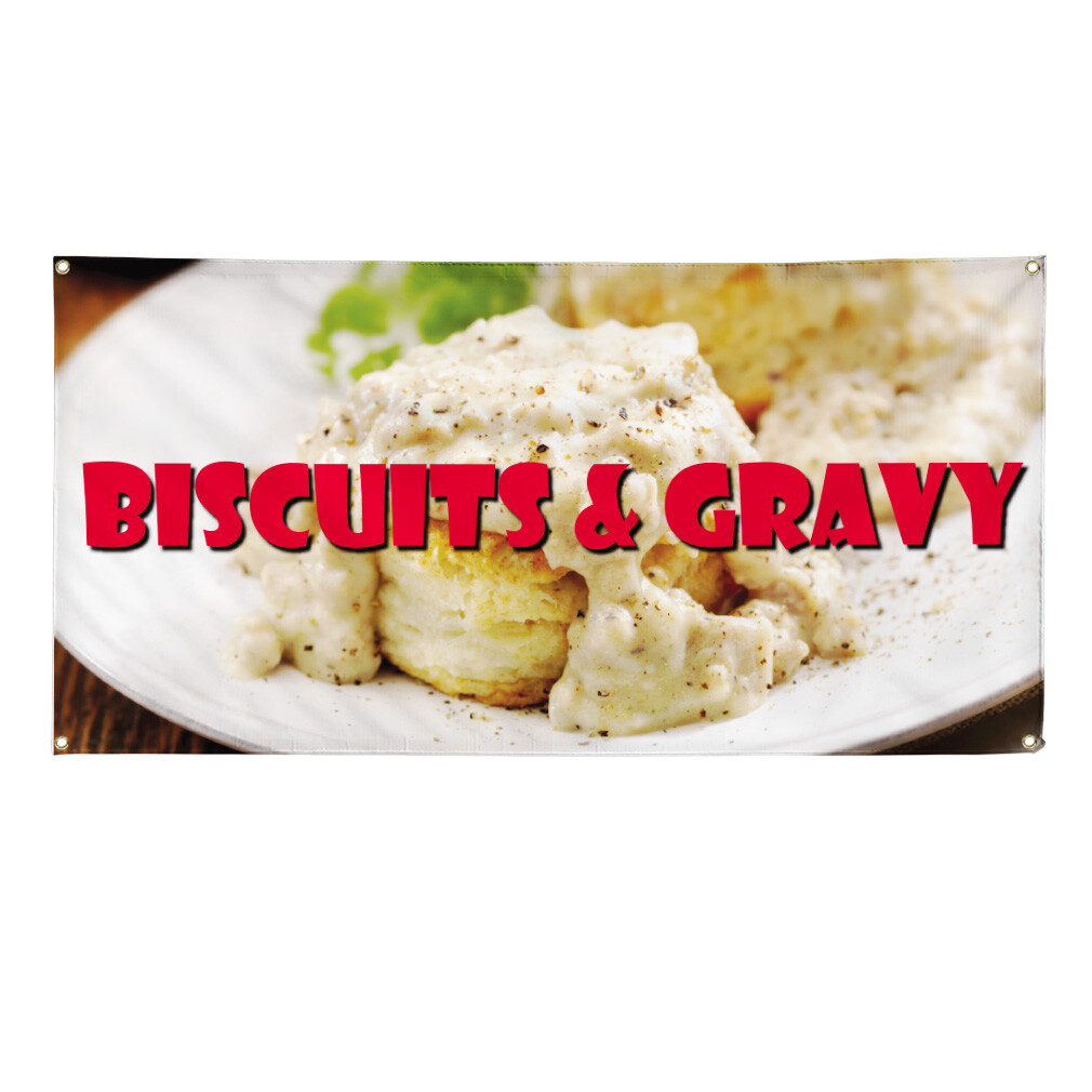 Vinyl Banner Multiple Sizes Biscuits & Gravy Restaurant Cafe Bar Outdoor