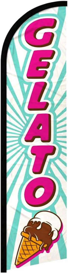 GELATO Windless Swooper Feather Flag 2.5×11.5 Feet Tall Banner Sign wf