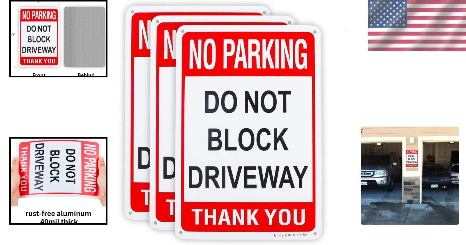 Weatherproof 3 Pack No Parking Do Not Block Driveway Signs – 10&Prime; x 7&Prime; Aluminum