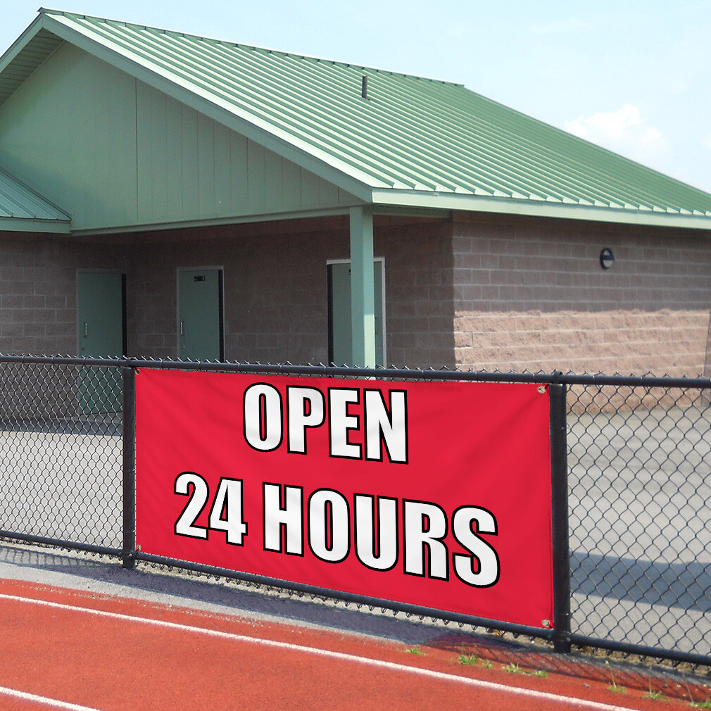 Vinyl Banner Multiple Sizes Open 24 Hours Outdoor Advertising Printing E Outdoor