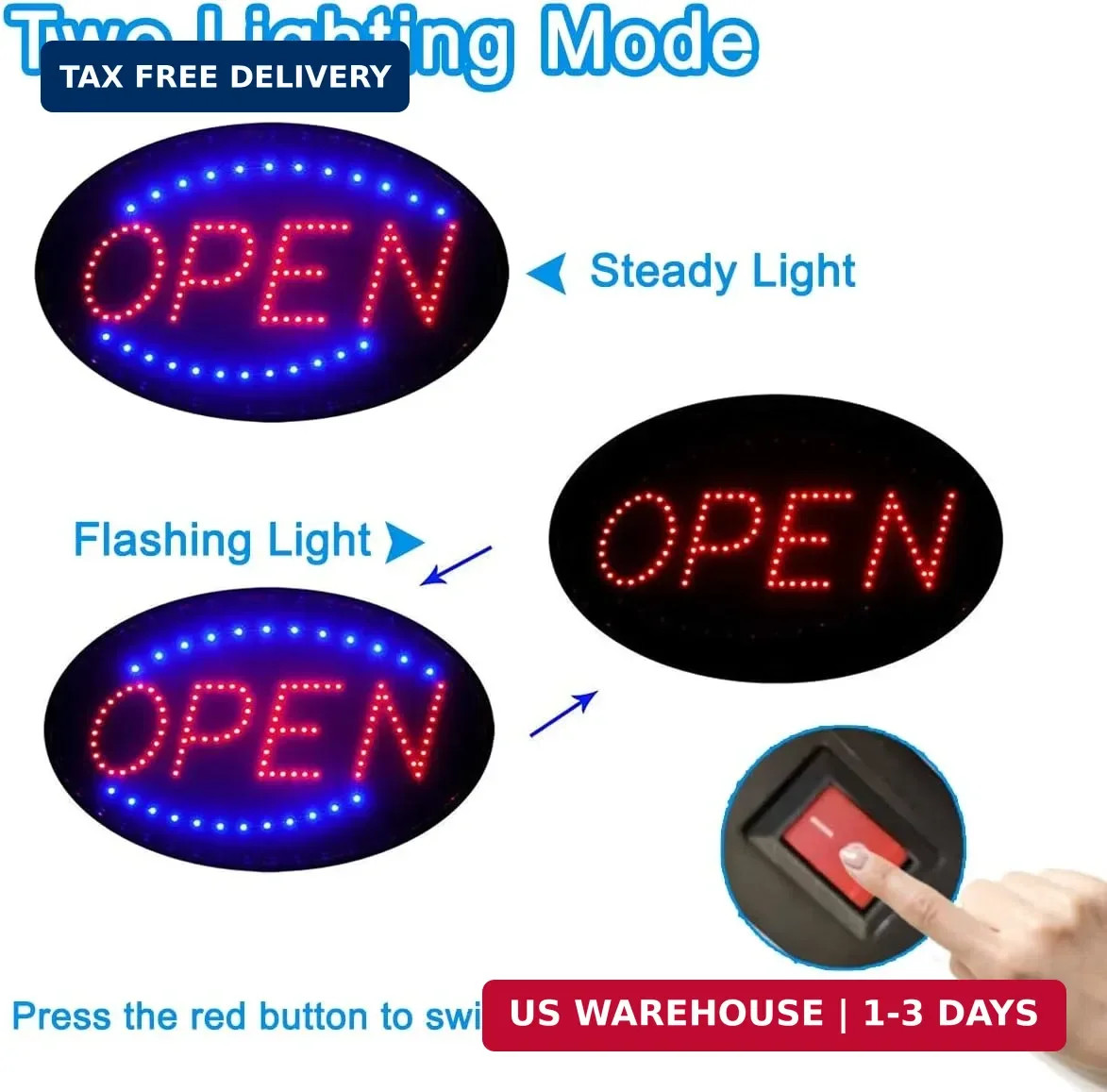 KEBE LED Open Sign, 19&Prime;x10&Prime; Bright High Visibility Advertisement Board Electric