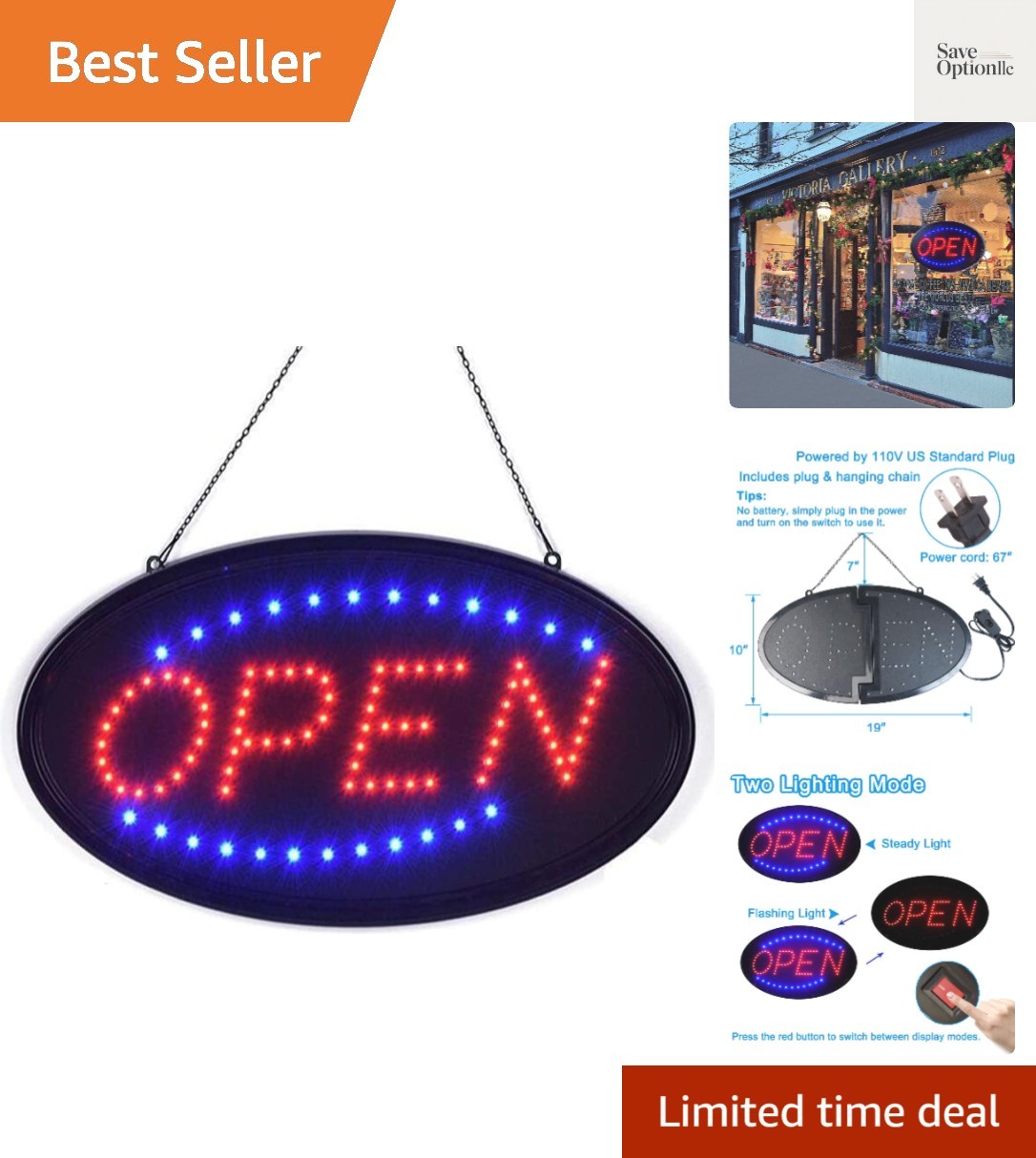 LED Open Sign, 19&Prime;x10&Prime; Bright High Visibility Advertisement Board Electric Di…