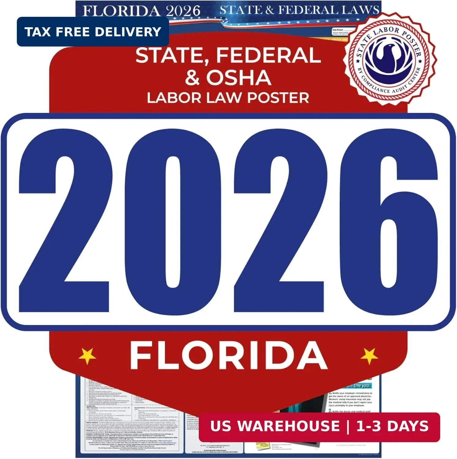 2026 Florida State & Federal Mandatory Labor Law Poster, OSHA Compliant (English