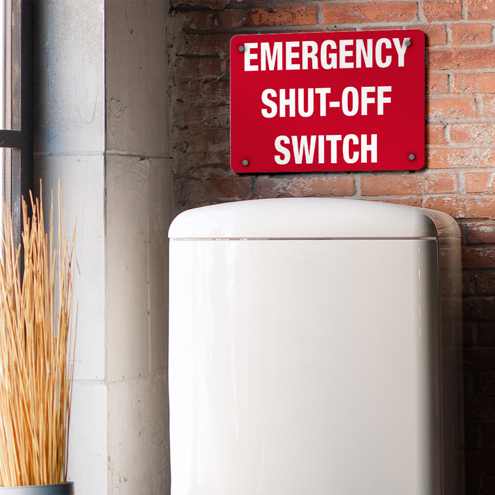 Aluminum Horizontal Metal Sign Emergency Shut-Off Switch Hazard Labels Red