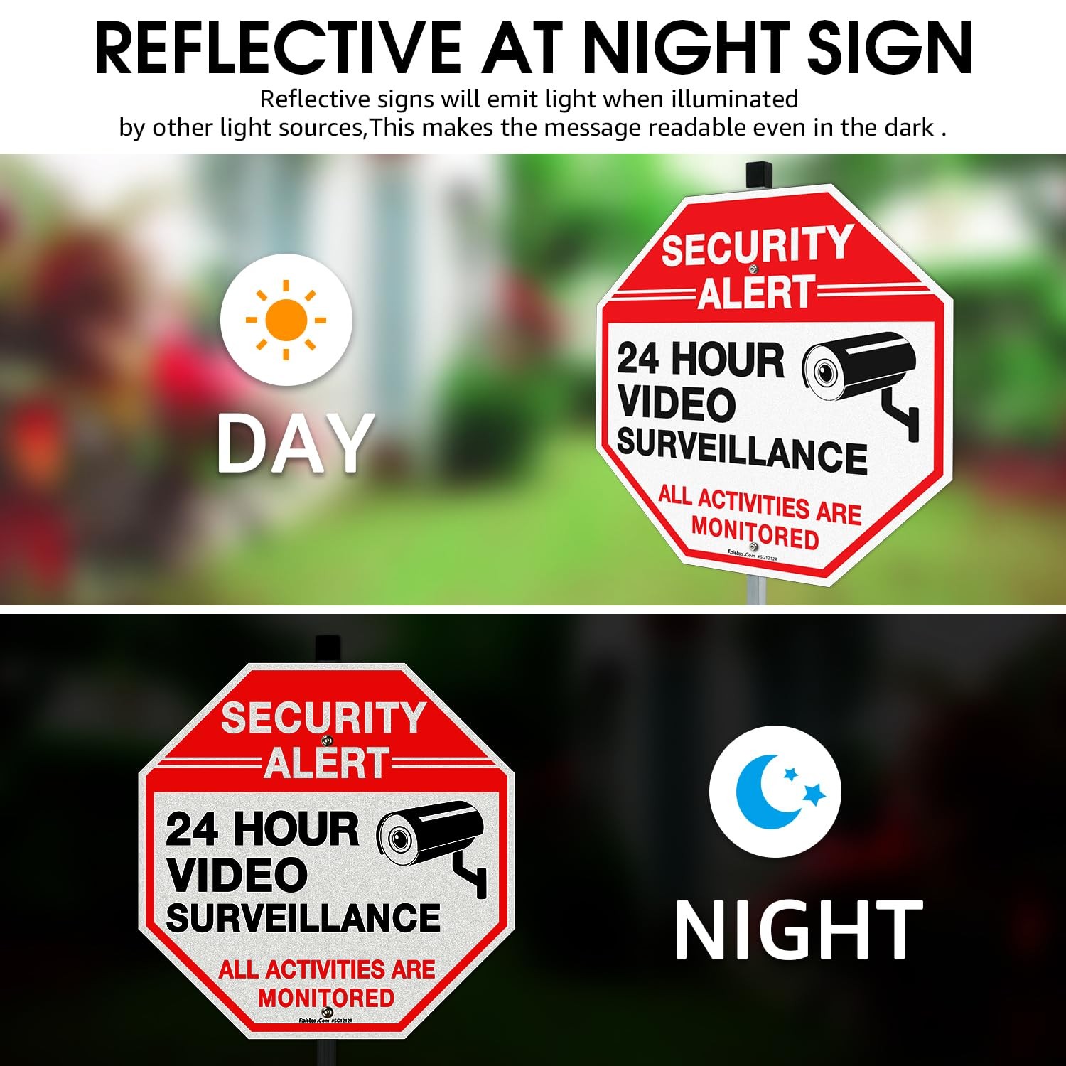 2-Pack 12×12 Video Surveillance Security Sign, 36 Stake, Reflective Aluminum