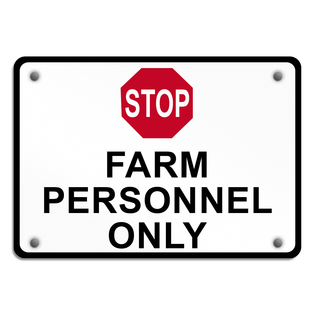 Horizontal Metal Sign Stop Farm Personnel Only Black Weatherproof Street Signage