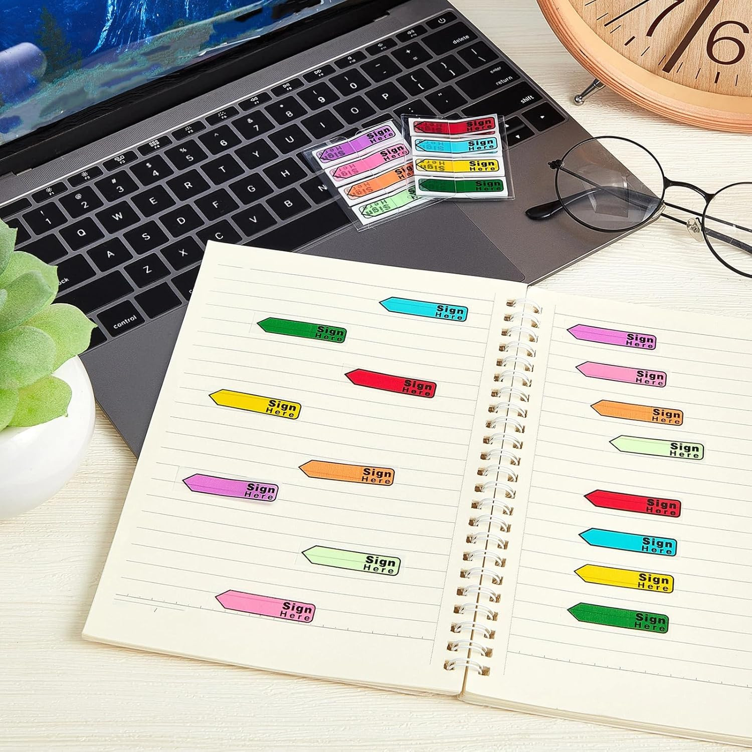 Colored Sign Here Tabs – 600 Self-Stick Flag Stickers with Dispenser
