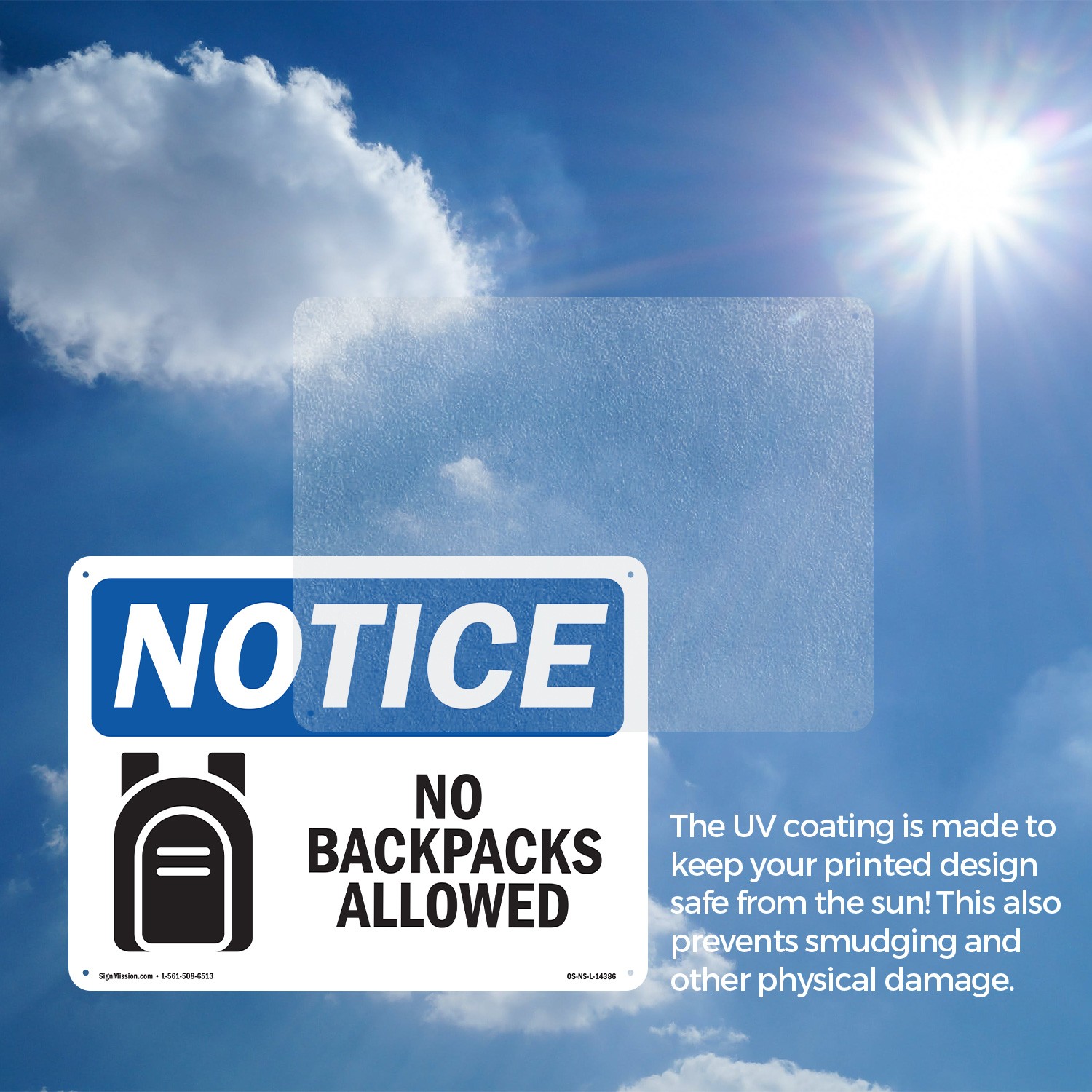 No Backpacks Allowed OSHA Notice Sign Metal, Plastic, Or Decal – 5 or 10 Pack