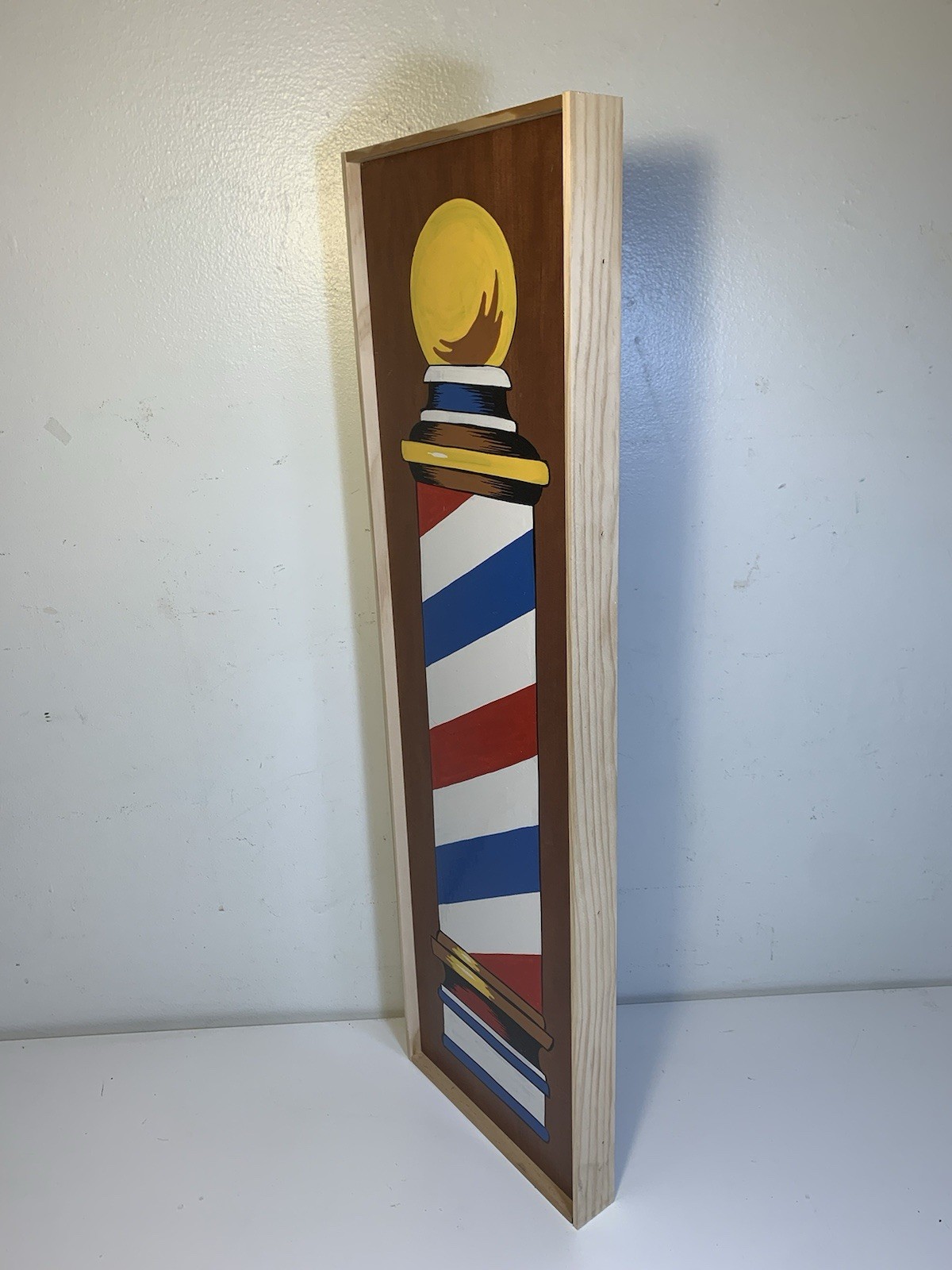Original Framed Painting of Vintage Antique Barber Pole Hand Painted Shop Sign