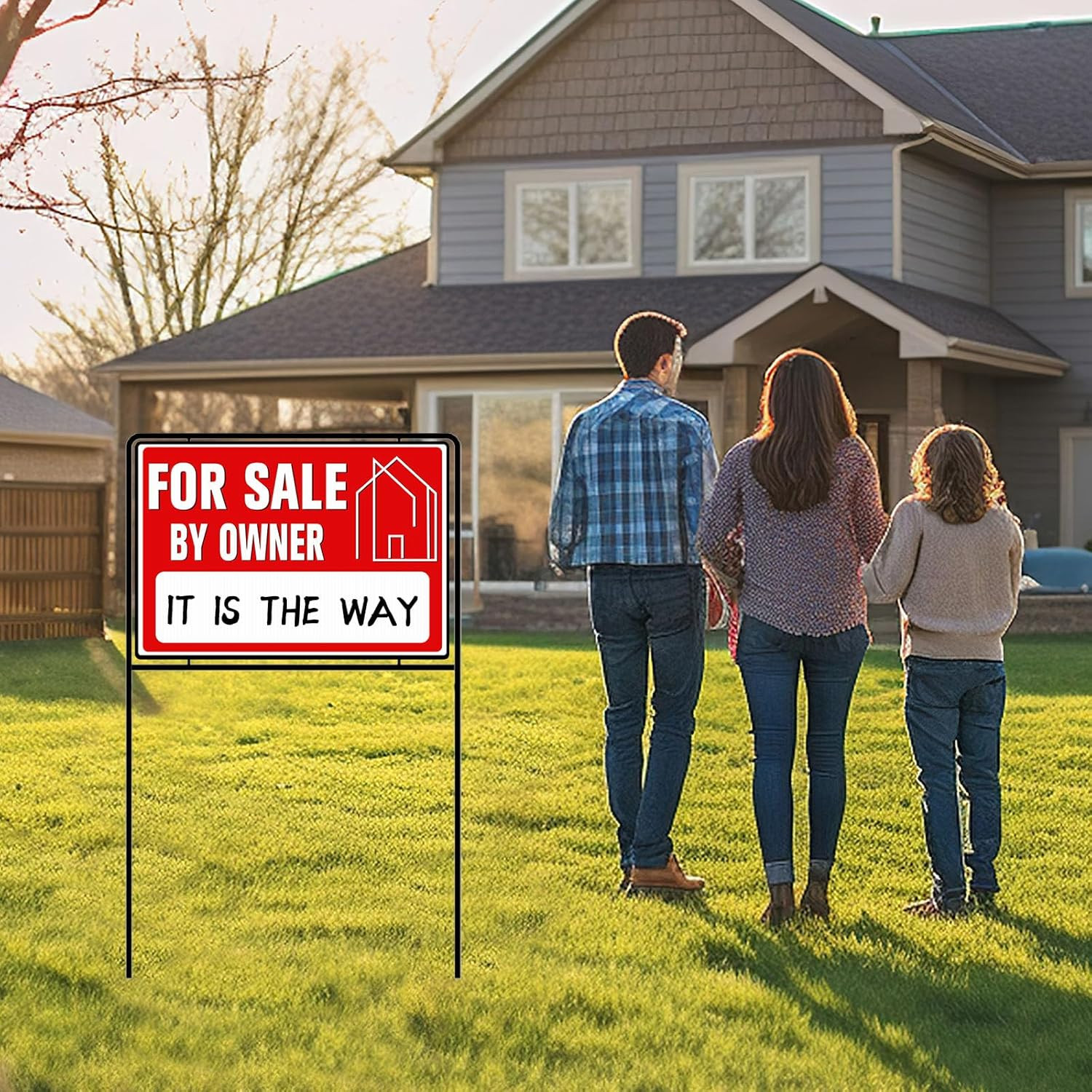 For Sale by Owner Yard Sign with Stakes, 30 Inches High, Double-Sided Printing,