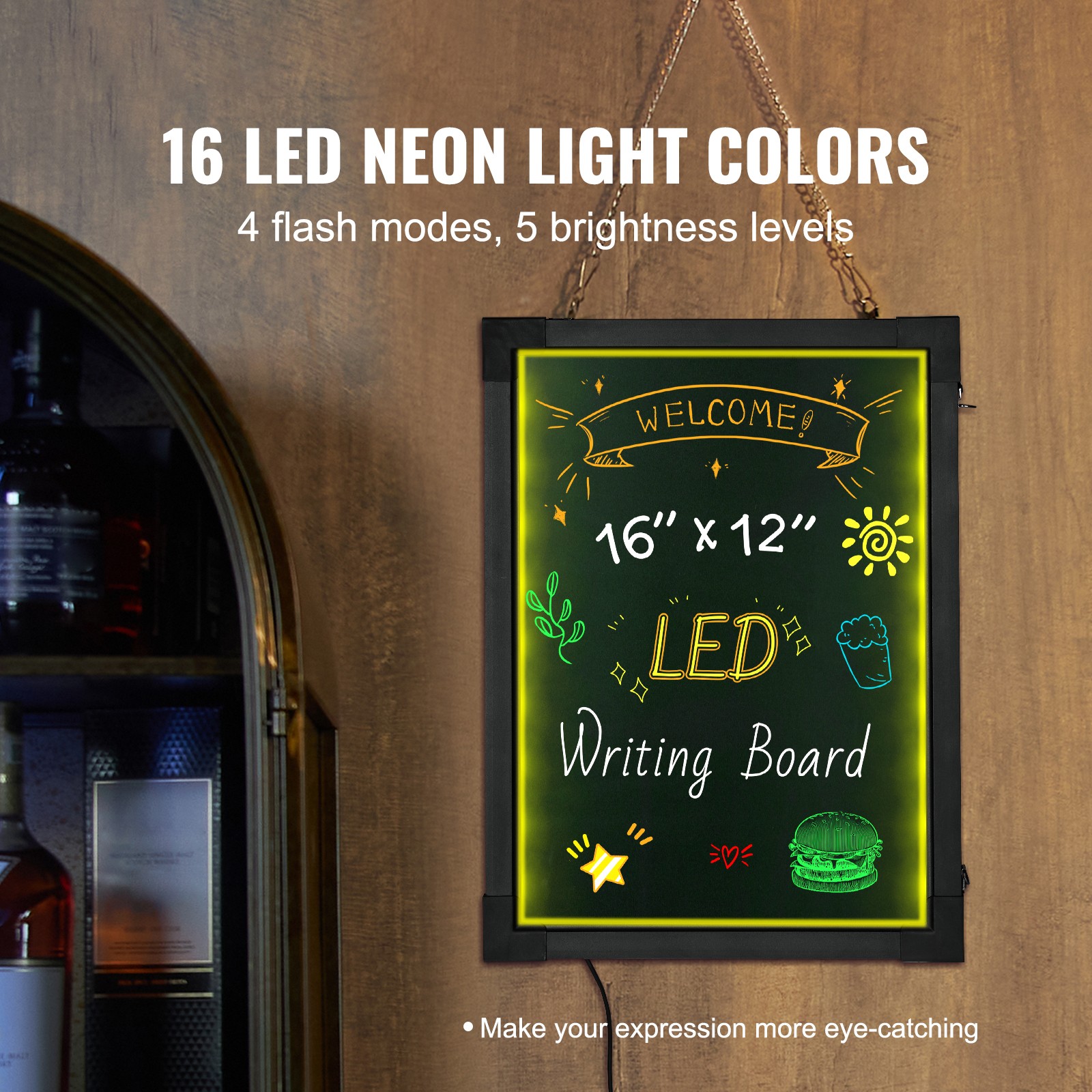 Uimoso LED Message Board 16&Prime;x12&Prime; Illuminated Erasable Light-Up Chalkboard