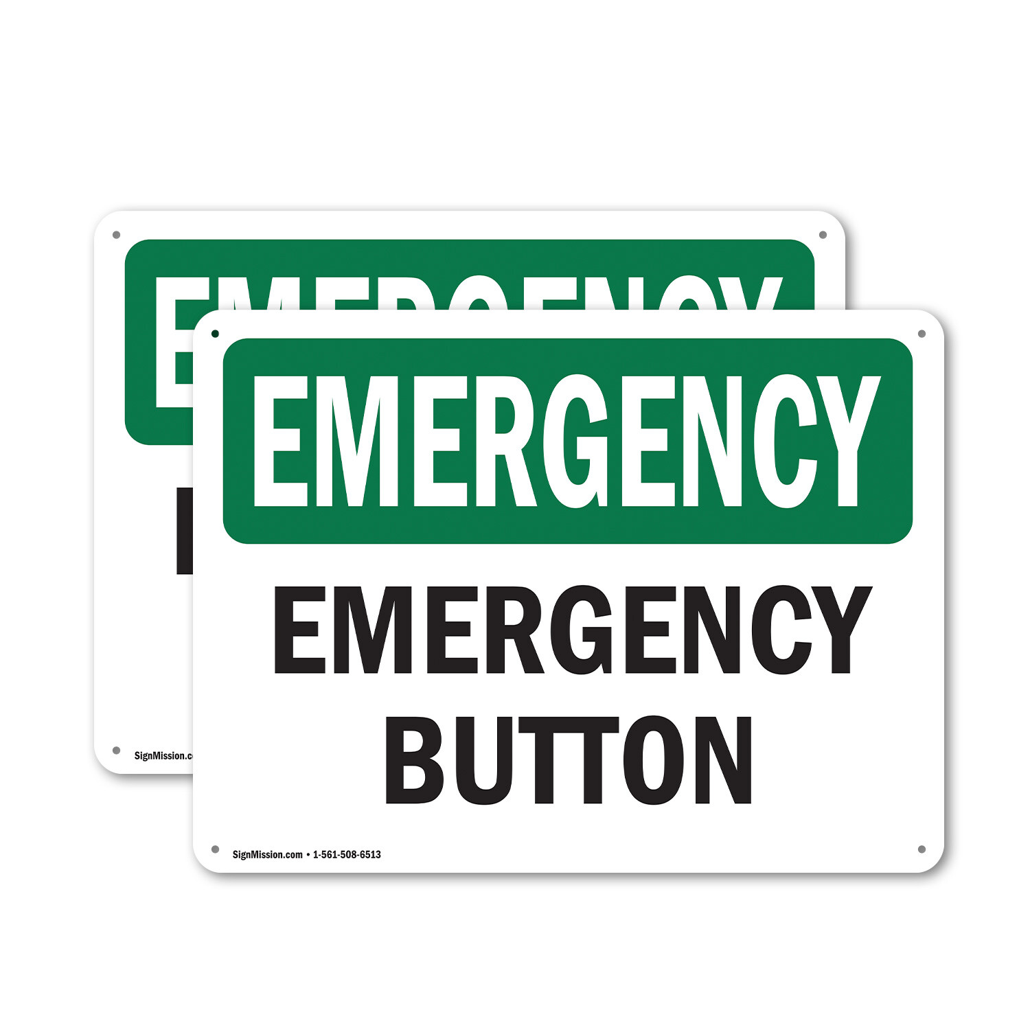 (2 Pack) Button OSHA Emergency Sign Decal Metal Plastic