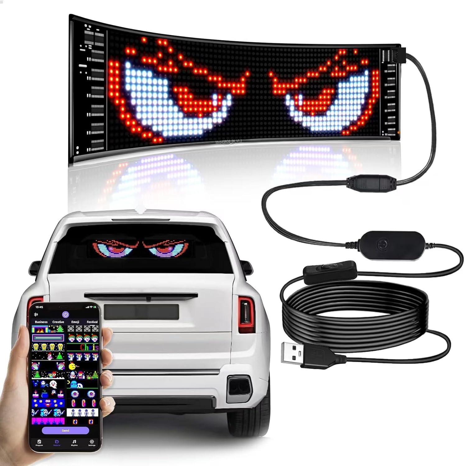 Programmable LED Car Sign with Bluetooth Control – 15&Prime; x 4&Prime; for Custom Displays