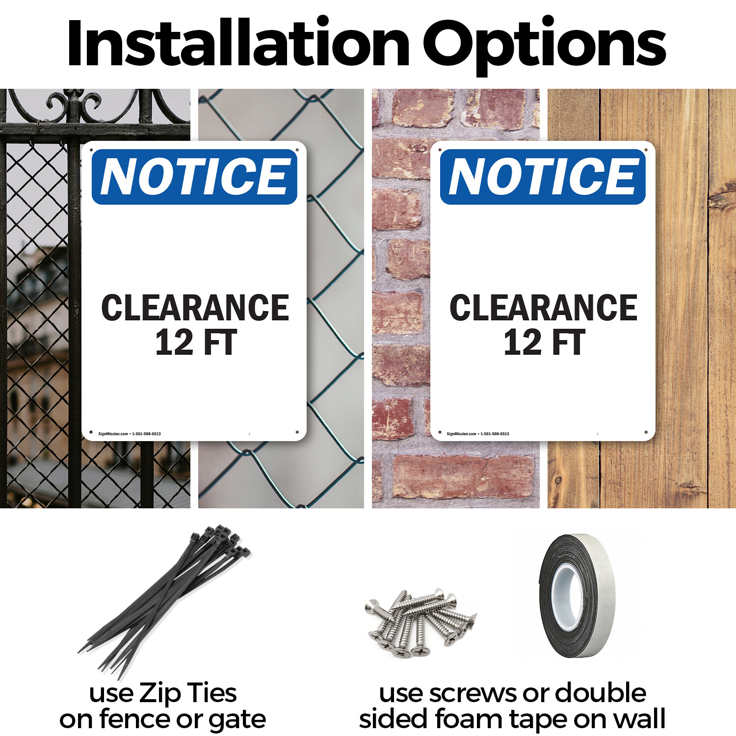 (2 Pack) Clearance 12 Ft OSHA Notice Sign Decal Metal Plastic