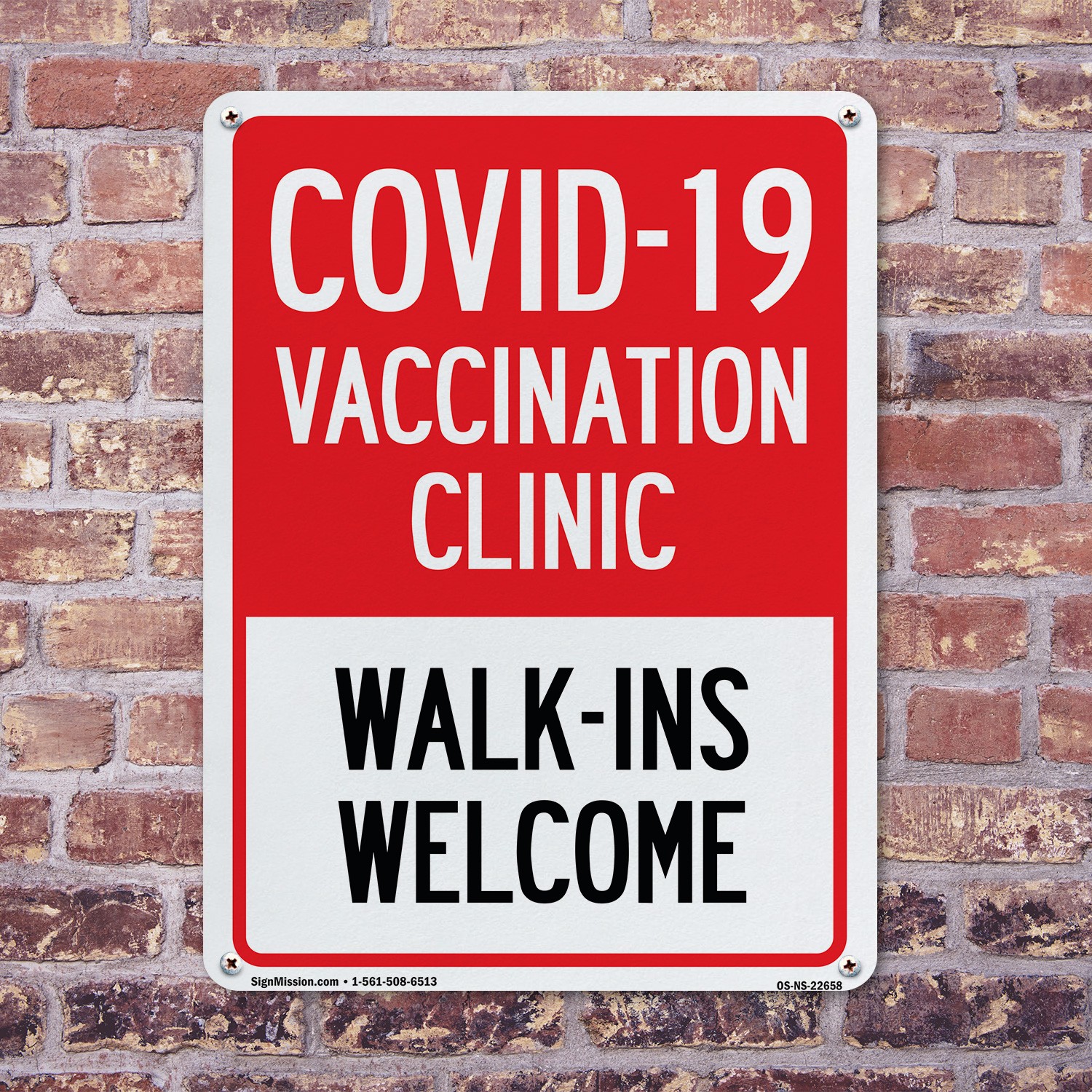 Covid-19 Vaccination Clinic Walk-Ins Welcome Public Safety Sign – 5 or 10 Pack