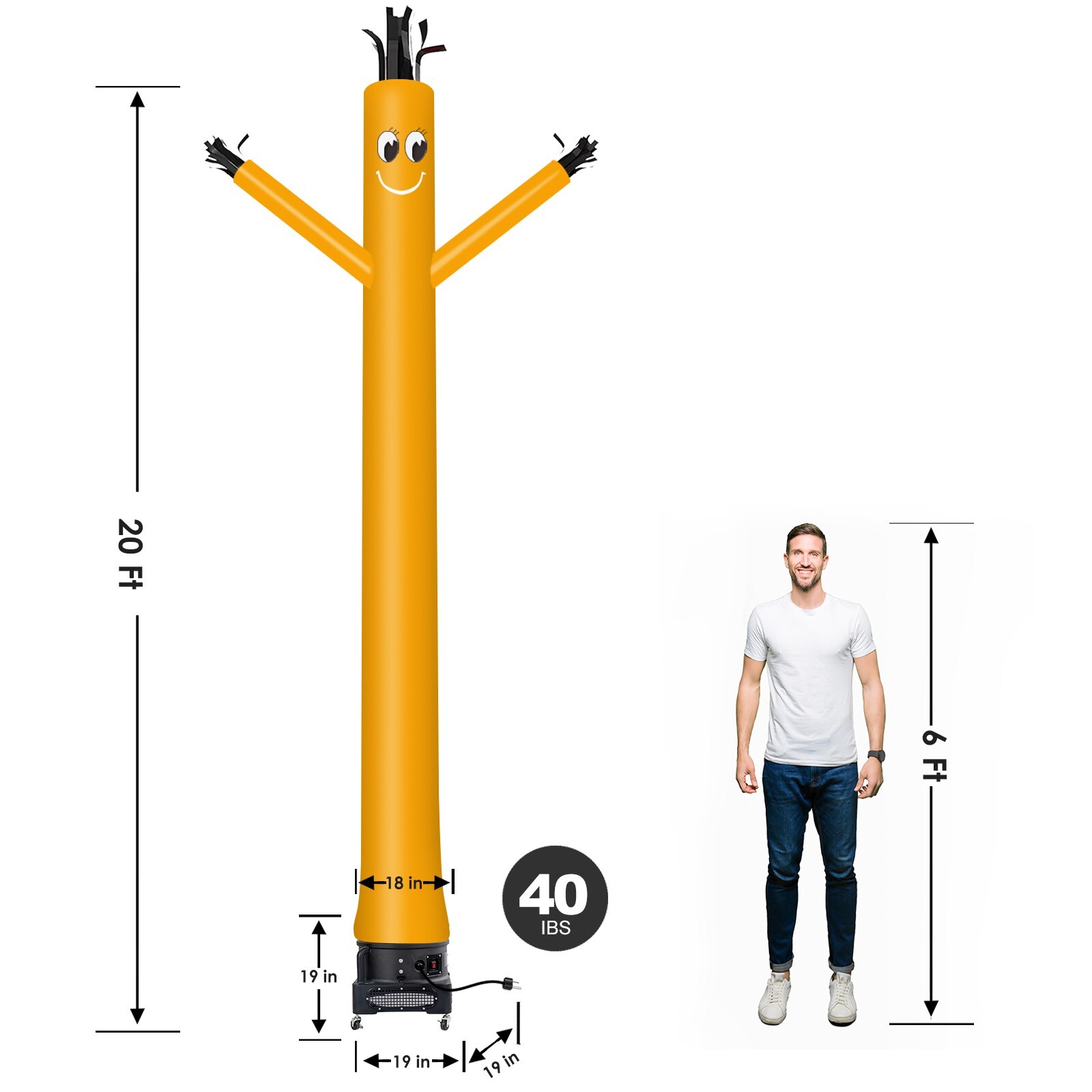 MOUNTO 20ft Yellow Inflatable Dancer Sky Puppet Dancer with 1hp 18inch Blower