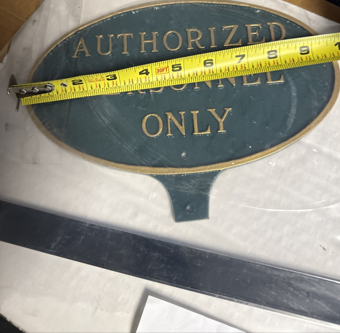 Authorized Personnel Only Sign 6×10 Oval Green Gold Cast Aluminum w/ Stake USA