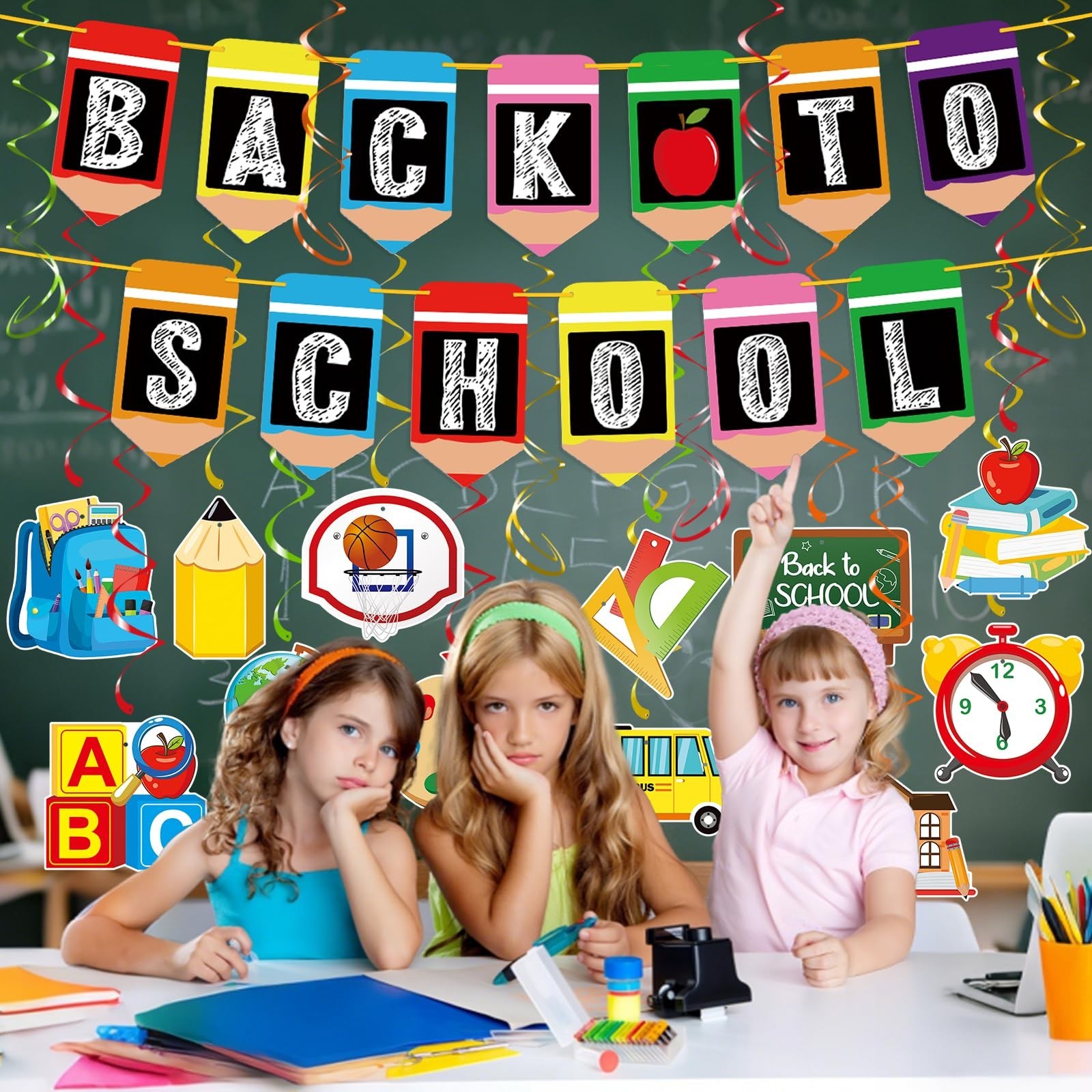 Back to School Banner with Hanging Swirls, Hanging Back to School Decorations…