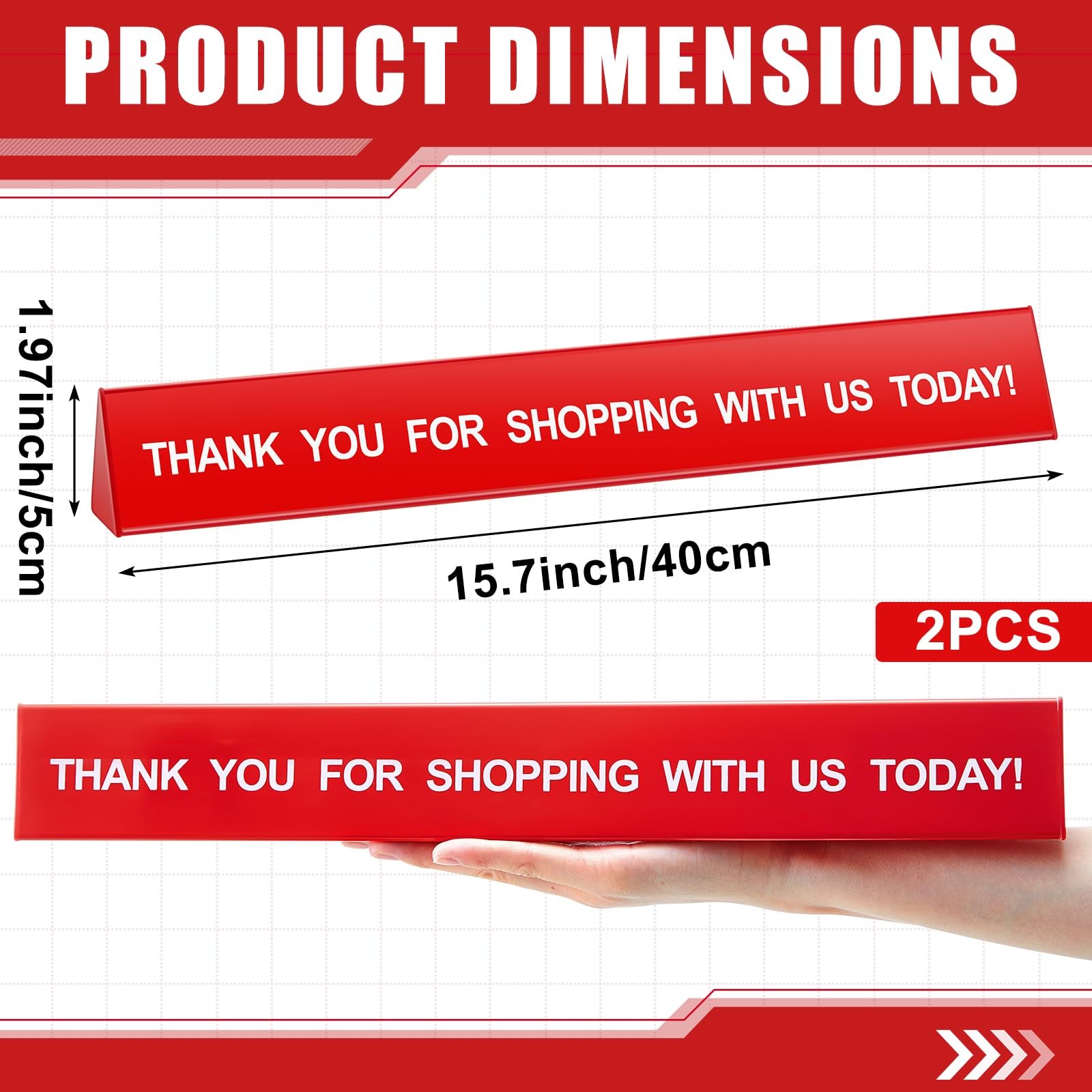 2 PCS Checkout Lane Divider Cash Register Thank You Red Resin 16×1 Inch