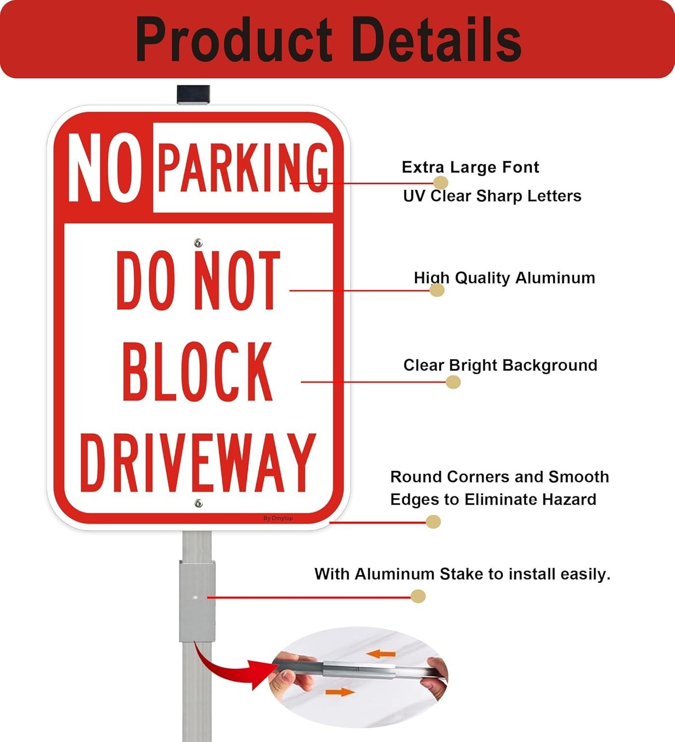 14&Prime; x 10&Prime; Reflective No Parking Signs – 2 Pack with Rust-Free Stake Included