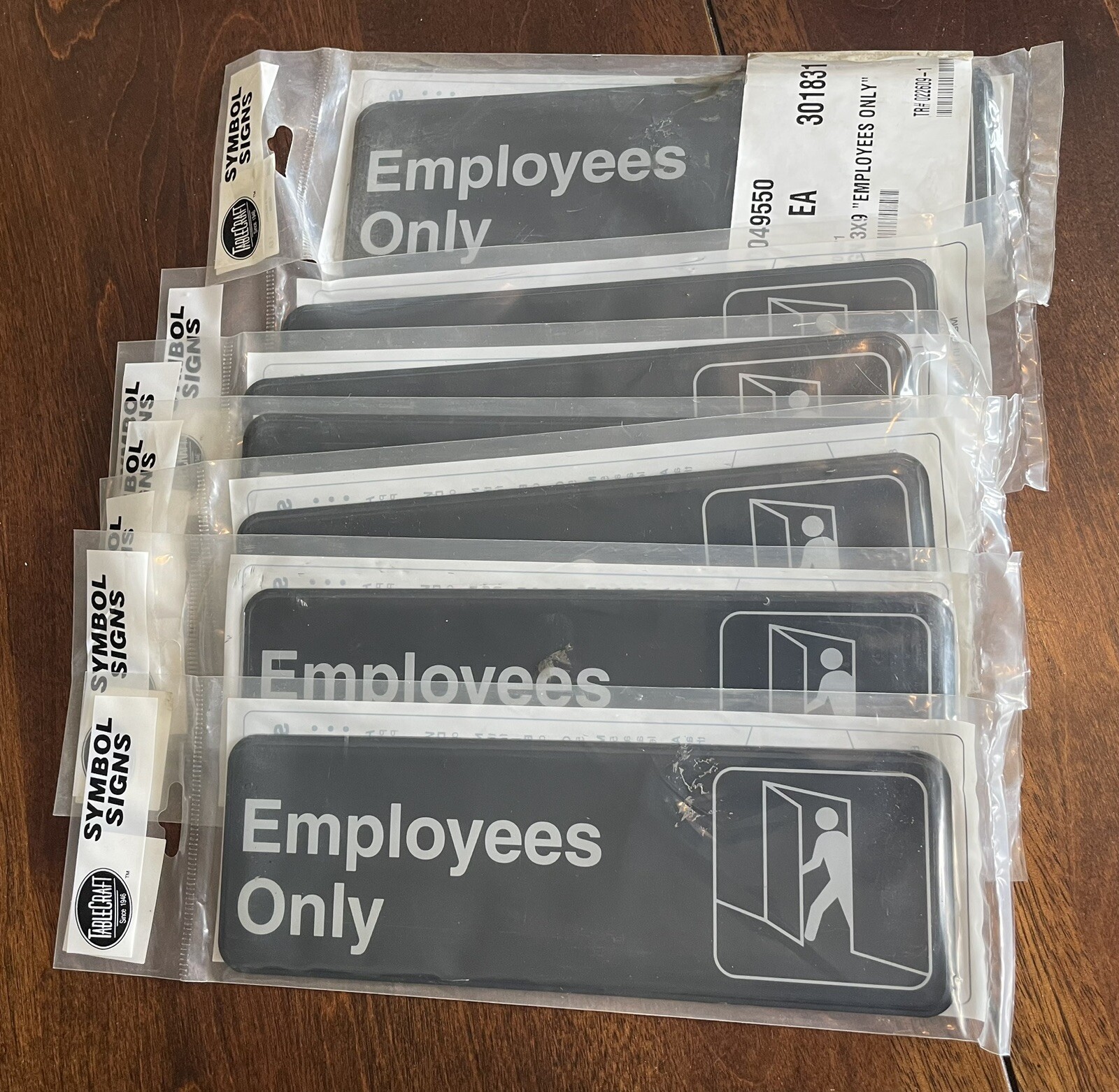 LOT of 7 ‘Employees Only’ Signs 3”x9” NOS Tablecraft Products (Malaysia)