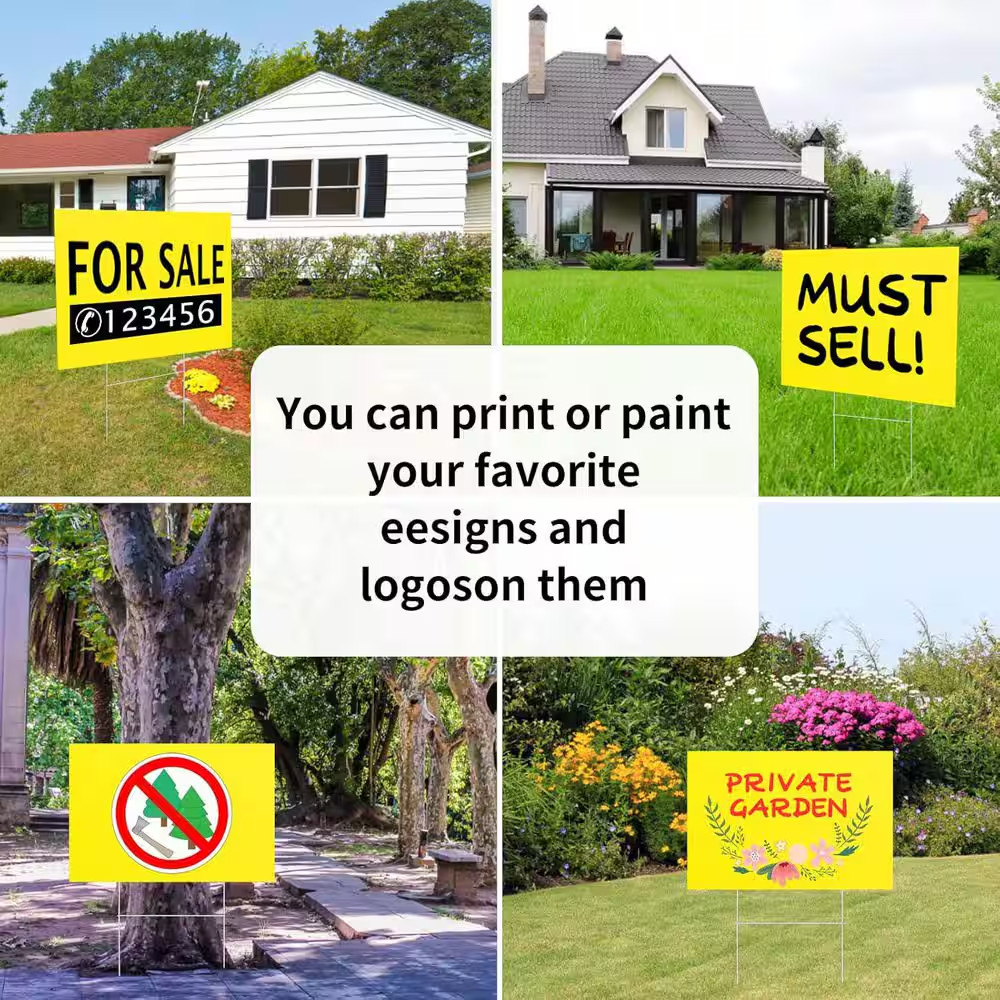 10-Pack 18 In. X 12 In. Blank Yard Signs with Stakes – Waterproof Corrugated Pla