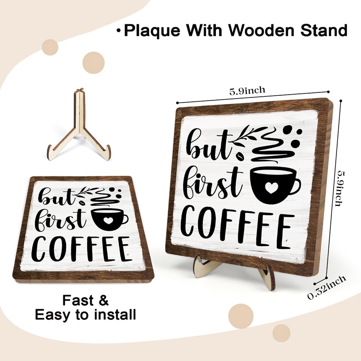 Vintage Coffee Bar Wooden Plaque Desk Sign, Farmhouse Wood Plaque Tabletop De…