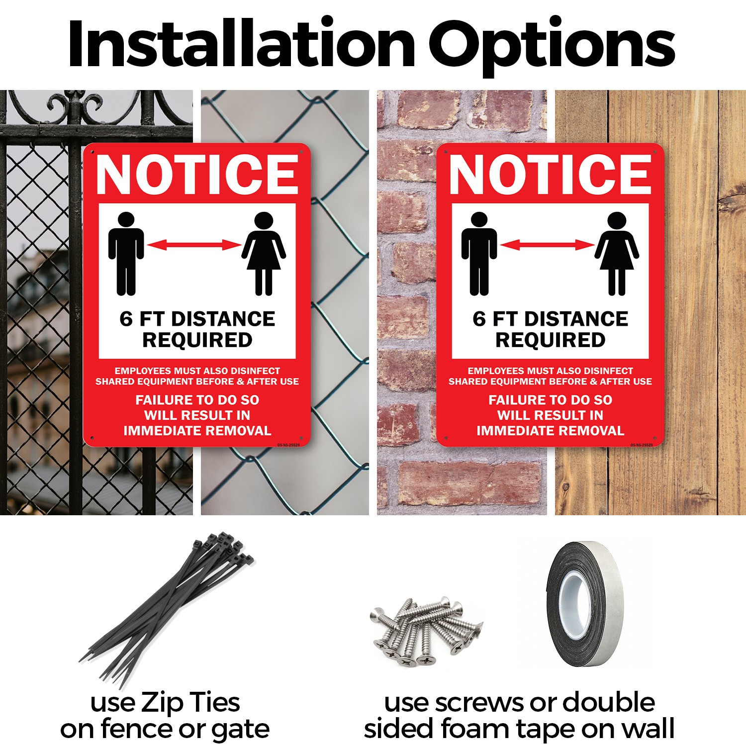 6ft Distance Required Public Safety Sign Metal, Plastic, Or Decal – 5 or 10 Pack