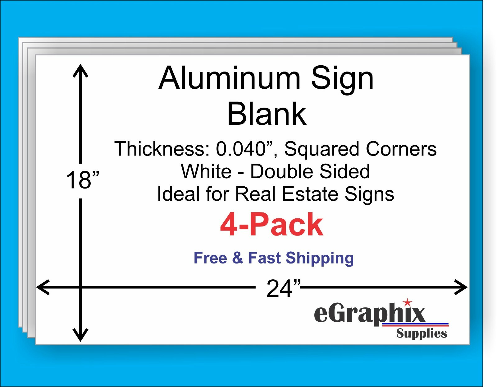 (Lot of 4) White Aluminum Sign Blanks, 24 x 18 x 0.040, Sq Corners, In/Outdoor