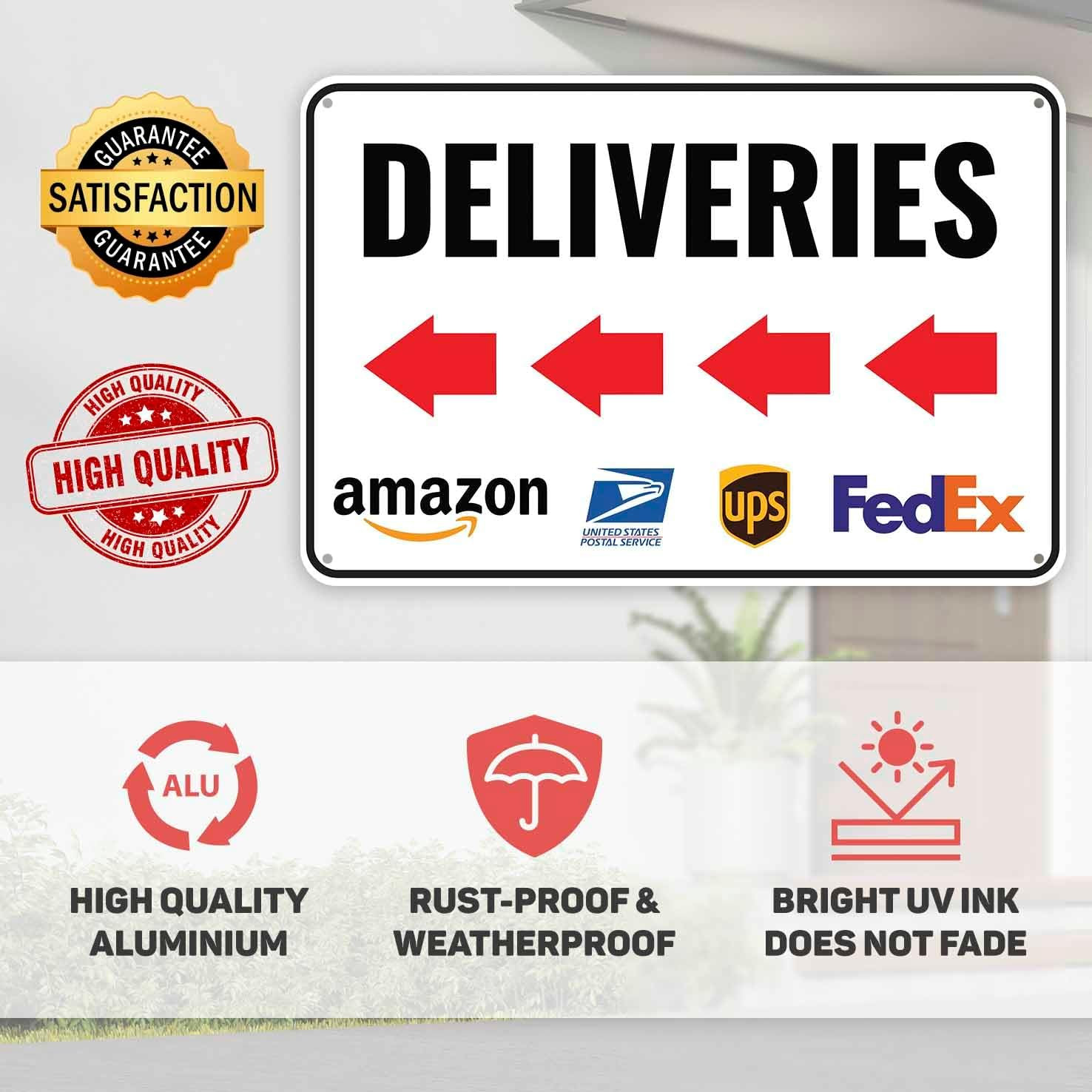 1PC Deliveries Sign Left Arrow, 12 X 8 Inches – Aluminum – Package Delivery Sign