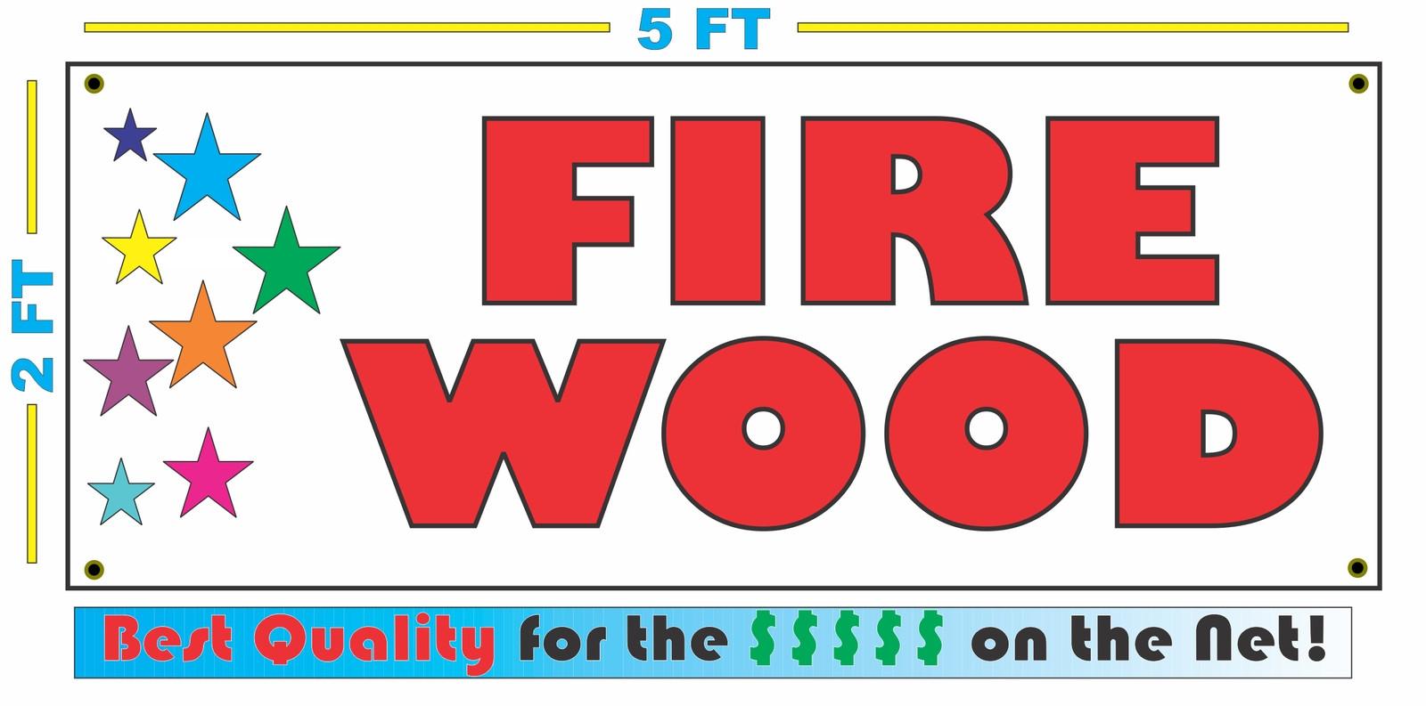 FIRE WOOD w Multi Colored Stars Banner Sign NEW Larger Size