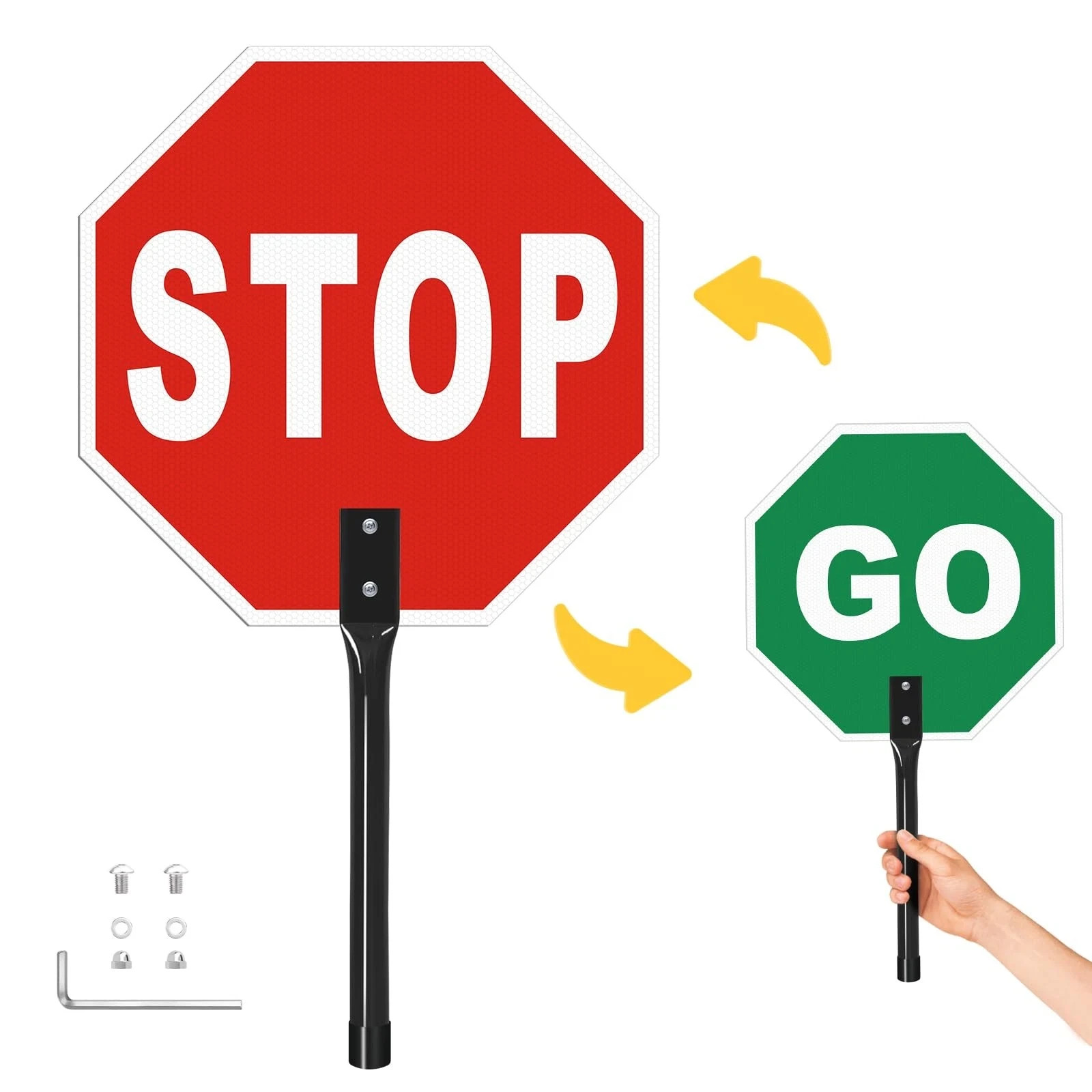 Stop Go Sign with Metal Handle13 x 13 Inches « Stop – Go » Double Sided PaddleR…