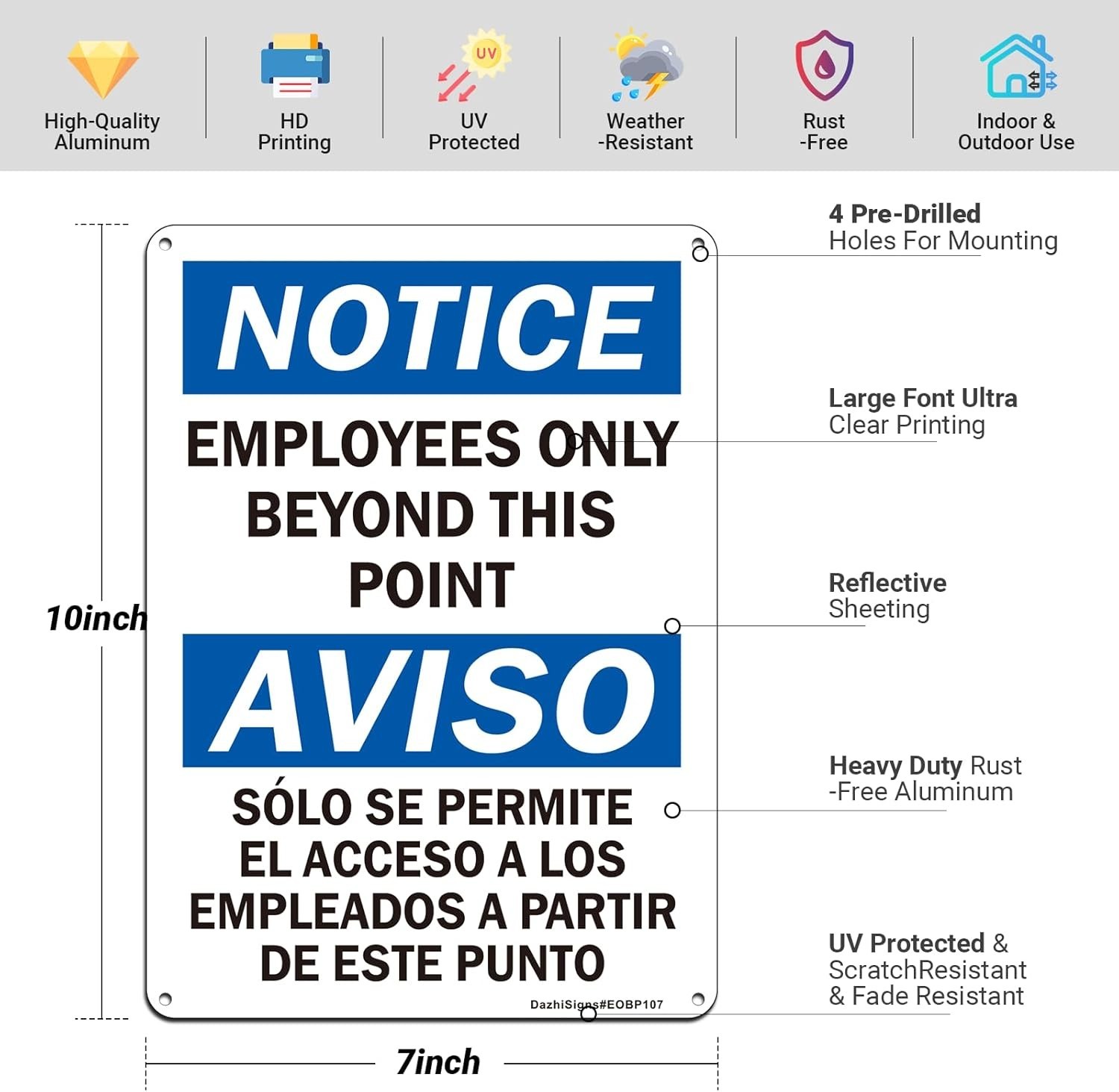 10 »x7 » Rust-Free Reflective &lsquo;No Customers Allowed&rsquo; Sign – 2 Pack, Easy Install
