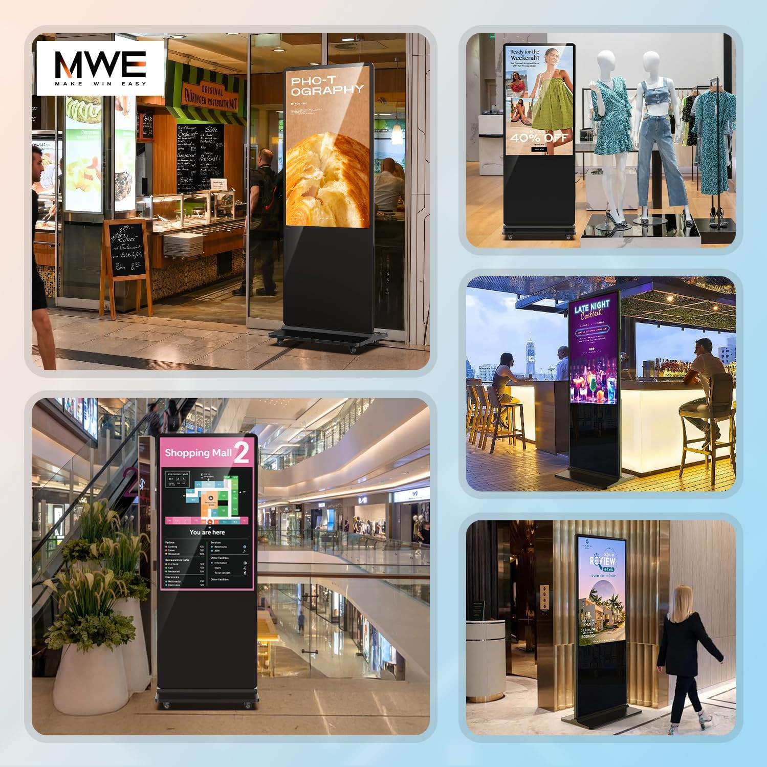 MWE 55 Inch 4K Touchscreen Kiosk, Indoor Floor Standing Digital Signage Displays