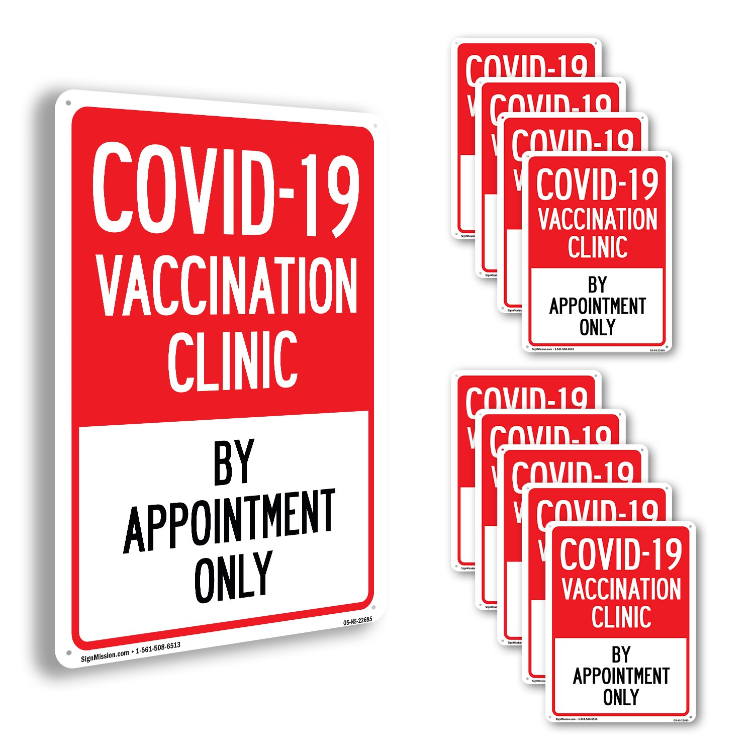 Covid-19 Vaccination Clinic by Appointment Only Public Safety Sign 5/10 Pack