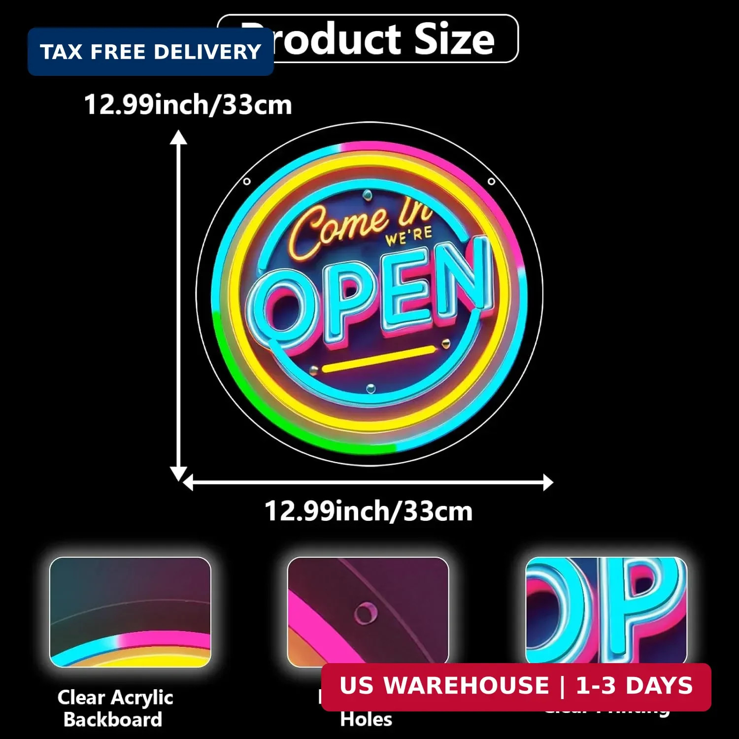 Neon Open Sign for Business, 13 * 13 » Colorful Adjustable Brightness Come in We