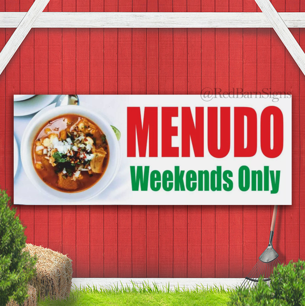 MENUDO Weekends Only Mexican Food Buffet Taco Indoor Outdoor Banner Sign