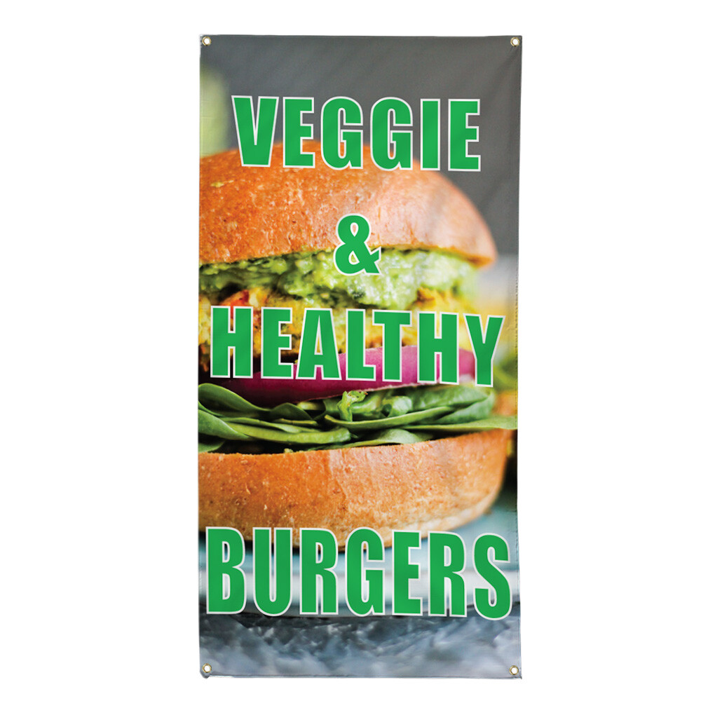 Vertical Vinyl Banner Multiple Sizes Veggie & Healthy Burgers Outdoor