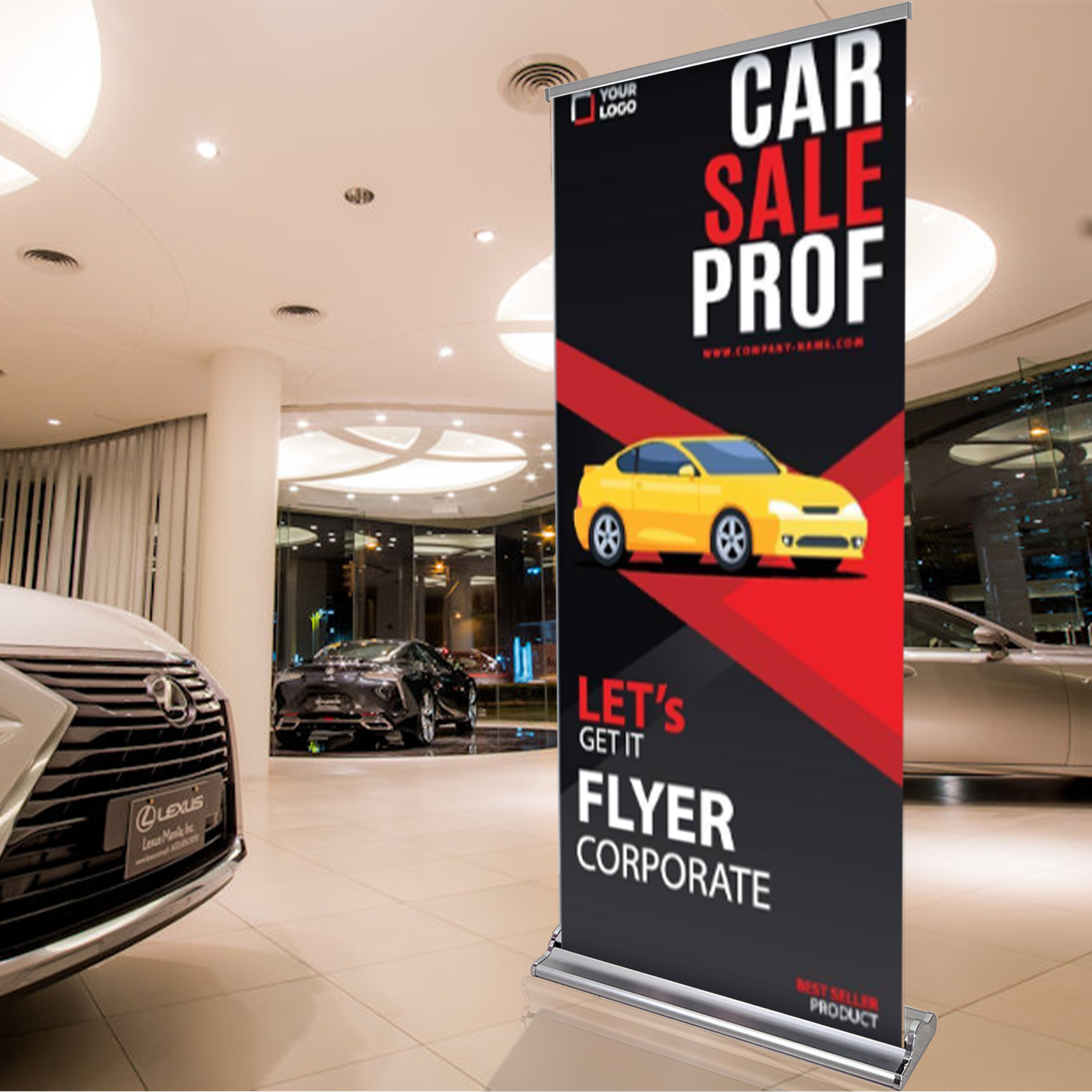 Deluxe Retractable Banner Stand 33½ »x65&Prime;-90&Prime; Adjustable Banner Stand Wide-base