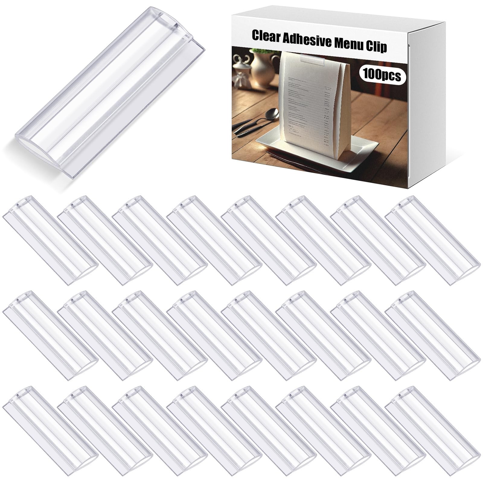 Weysat 100 Pcs Clear Adhesive Sign Clips on Labels Holder 1.5 Inch Menu…