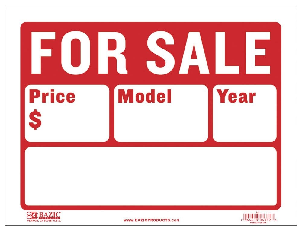 BAZIC 9&Prime; X 12&Prime; For Sale Sign for Car and Auto Sales (2-Line) (S-2)