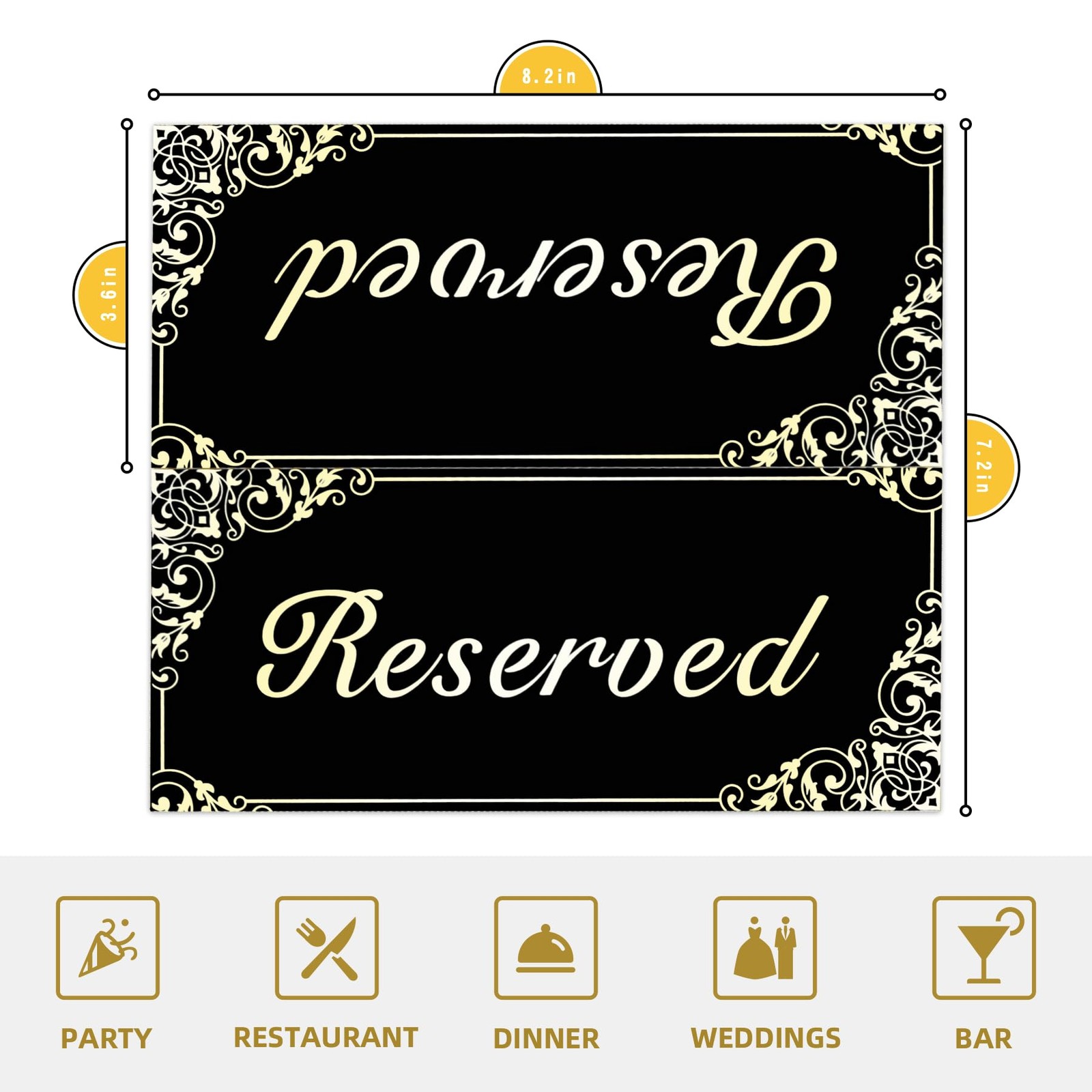 18 PCS Gold Reserved Table Signs for Wedding Double Sided Black Paper Tent
