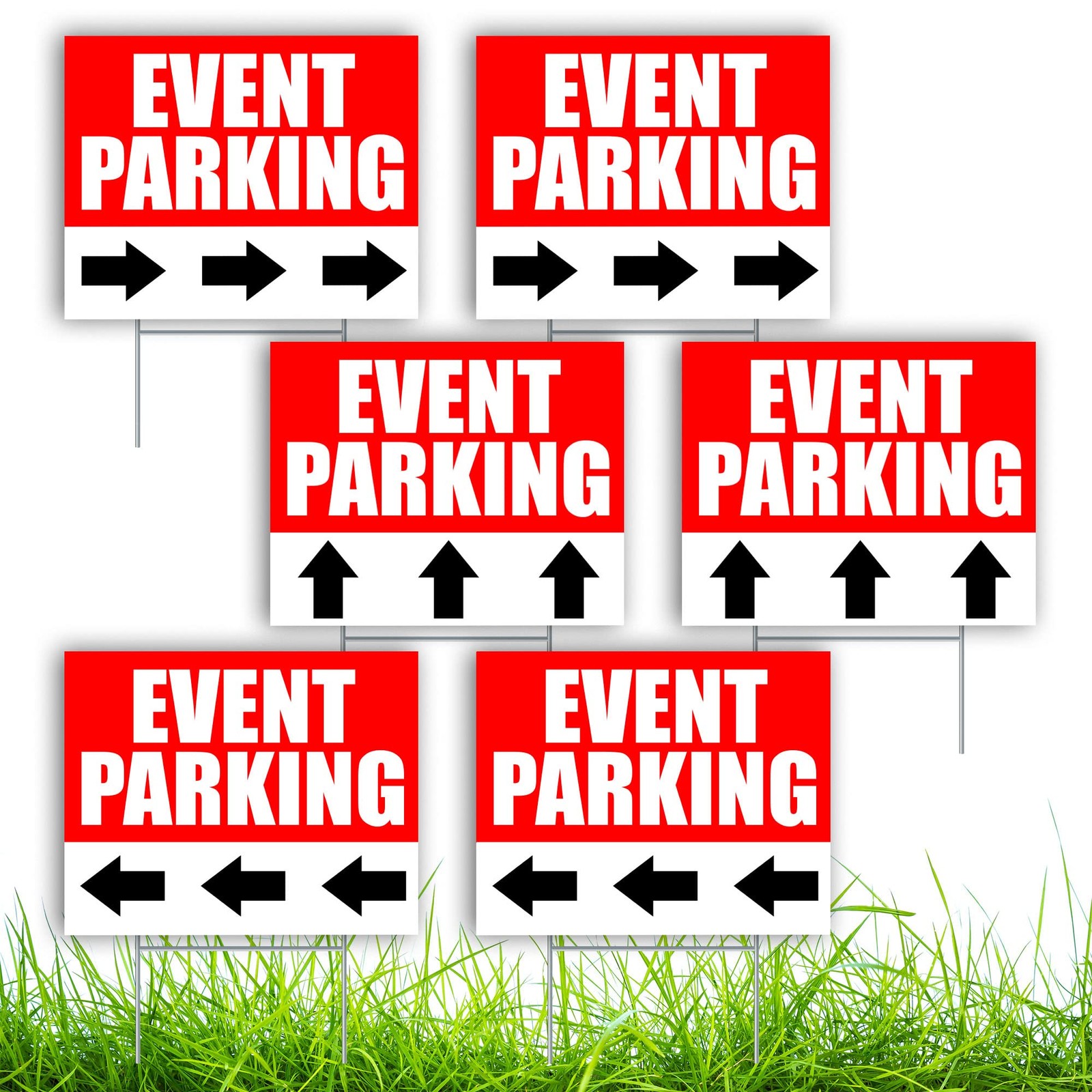 6 PC Event Parking Signs with Arrows – 16×12 Coroplast – Reserved Parking Sign