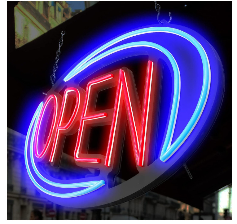32×16 LED Open Sign Bright Neon Light Remote Flash Bar Shop Window Blue Red