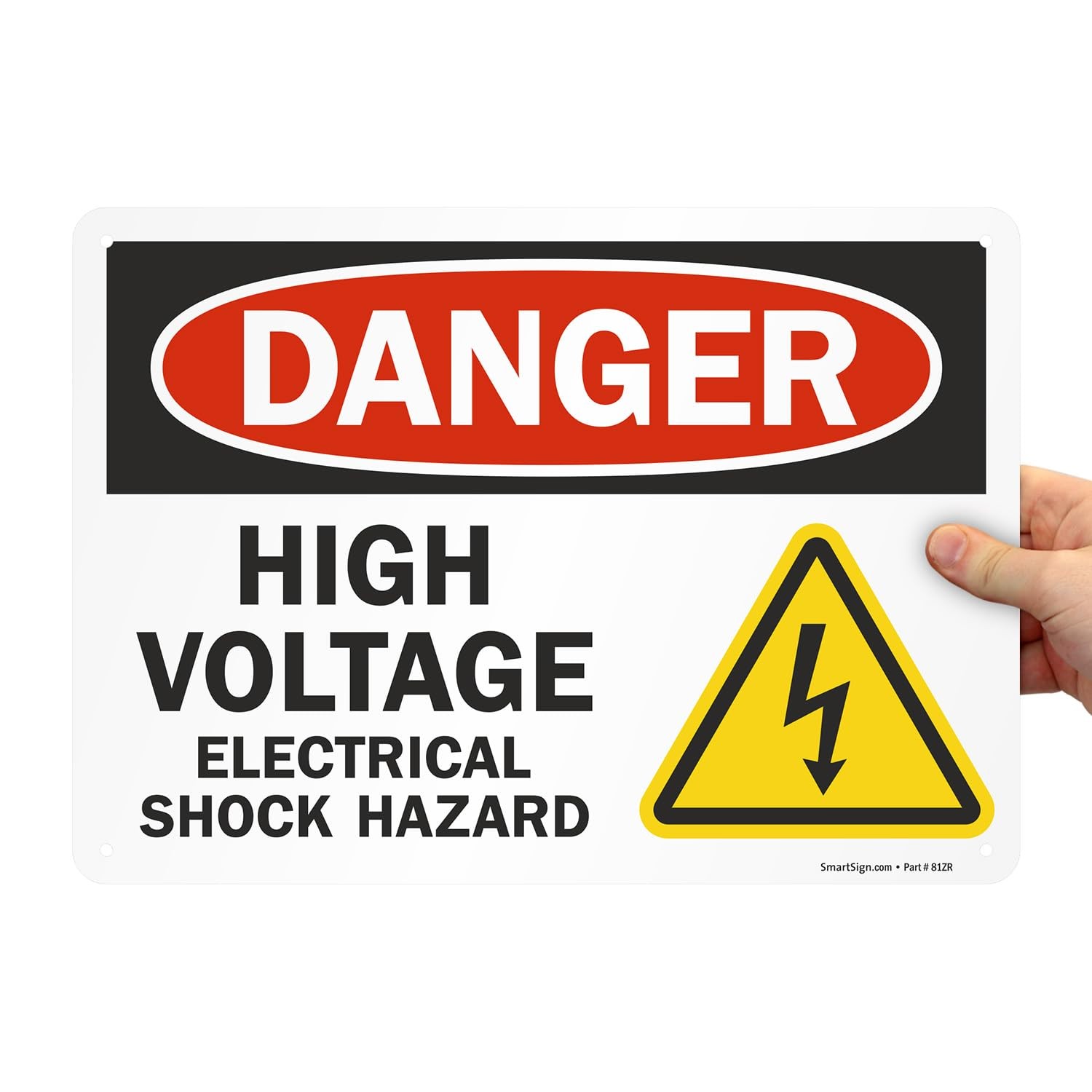 10 x 14 inch “Danger – High Voltage Electrical Shock Hazard” OSHA Metal Sign …
