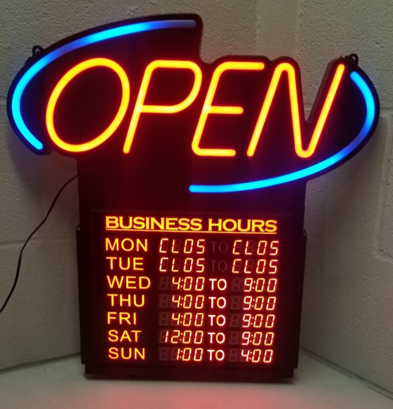Premier POS Red Blue Open Business Hours Sign 30&Prime;x13&Prime; LED Light