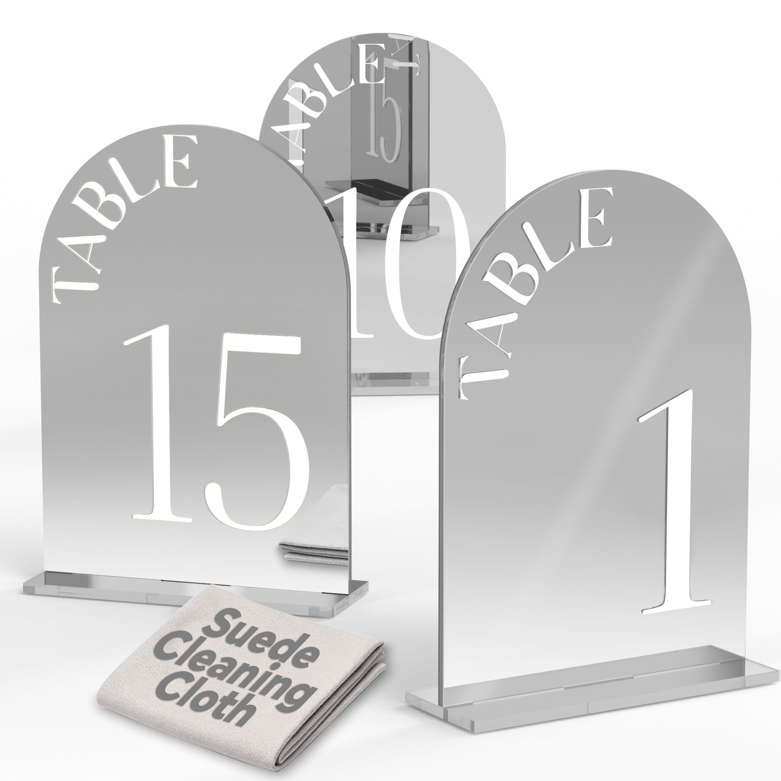 15 PCS 5×7 Inch Silver Mirror Arch Acrylic Wedding Table Numbers 115 Stand