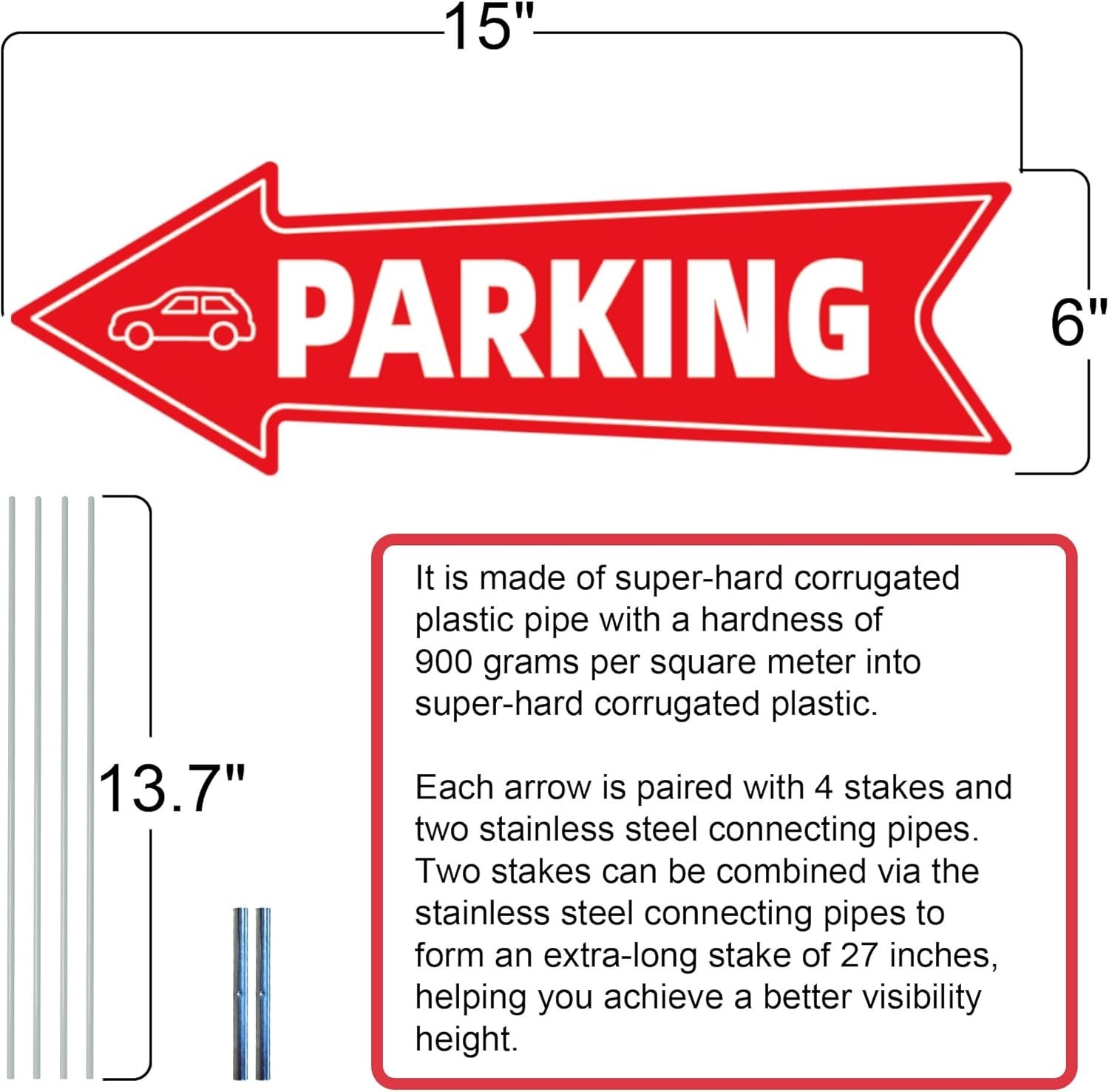Weather-Resistant Red & White Parking Signs – Dual-Sided, 16×5 Inches, 3 Pack
